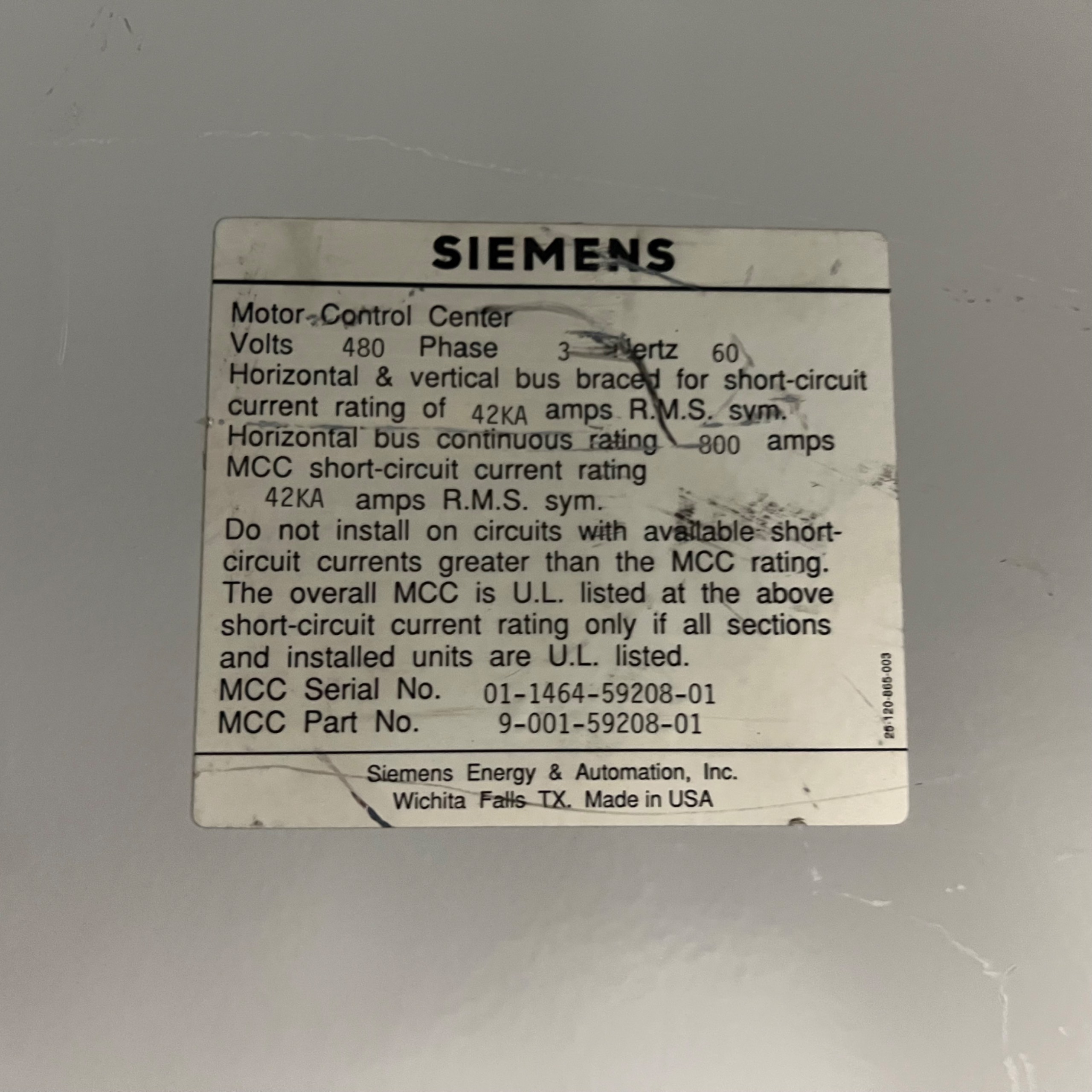 BULK QTY OF SIEMENS MOTOR CONTROL CENTERS - undefined
