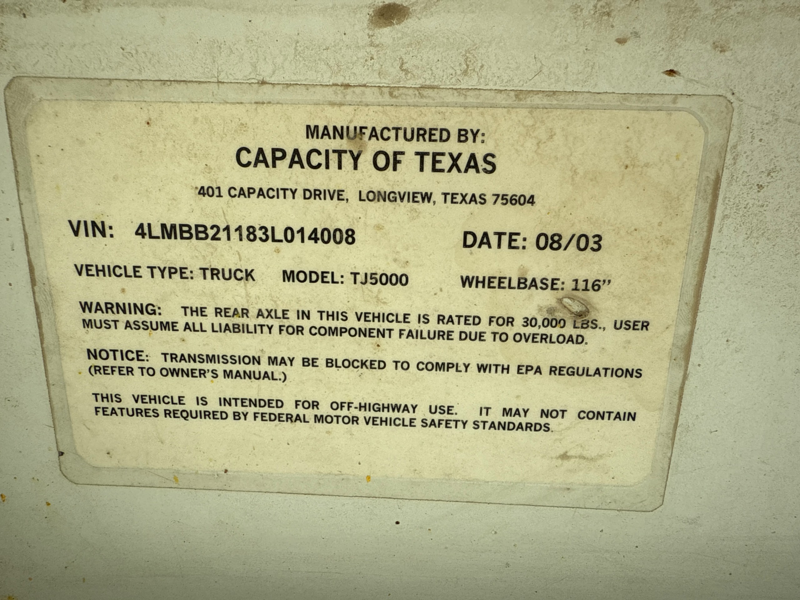 2003 CAPACITY TRUCKS TJ5000 UTILITY TRUCK - undefined