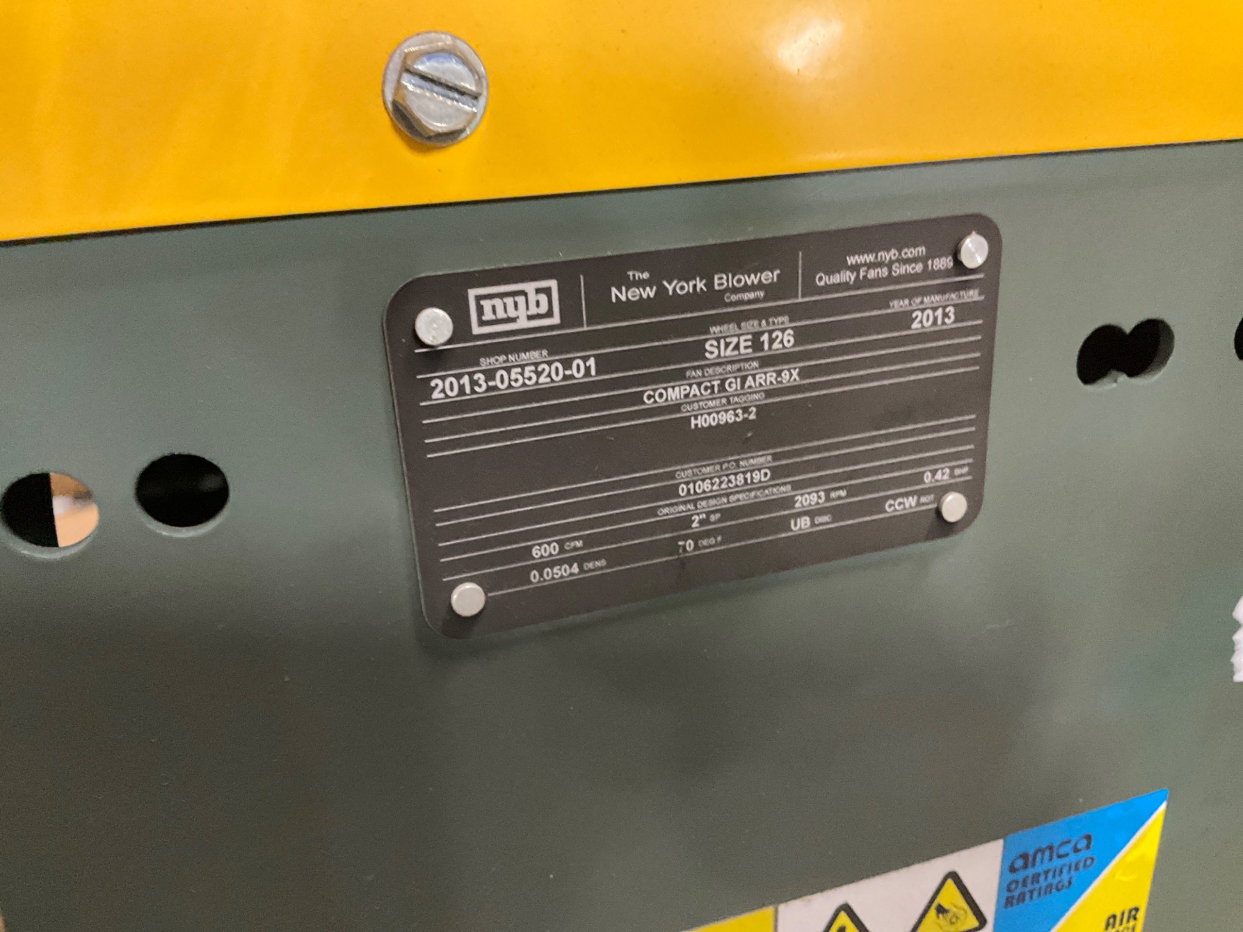 2013 NEW YORK BLOWER COMPACT GI ARR-9X CENTRIFUGAL BLOWER - undefined