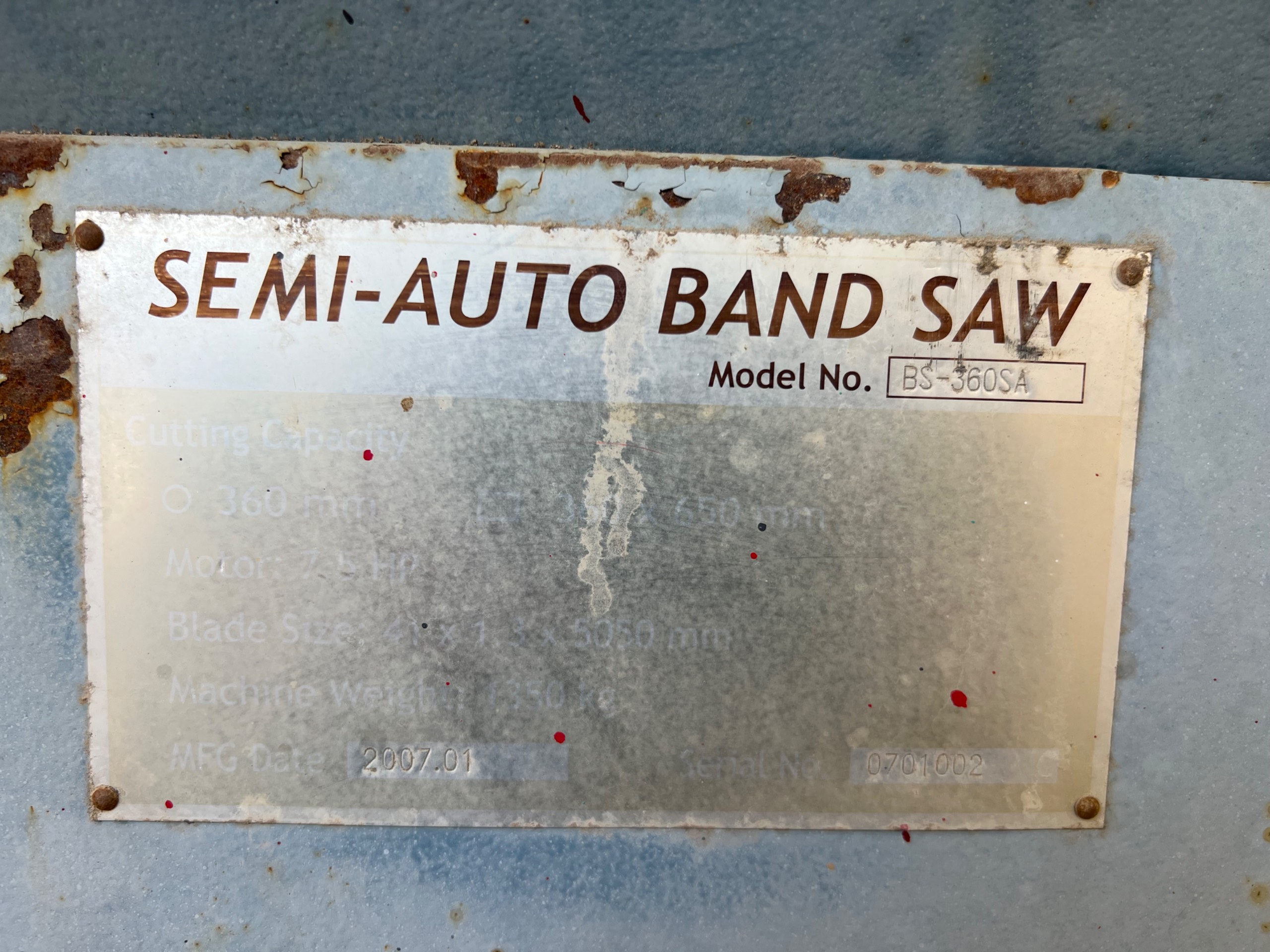 2007 BAILEIGH BS-360SA HORIZONTAL BAND SAW - undefined