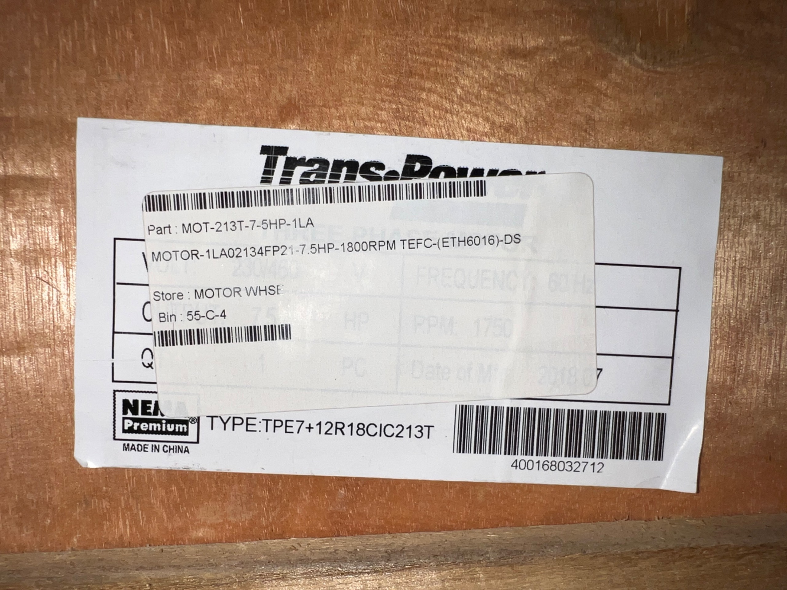 QTY 2: TRANS•POWER TPE7+12R18CIC213T AC MOTORS - undefined