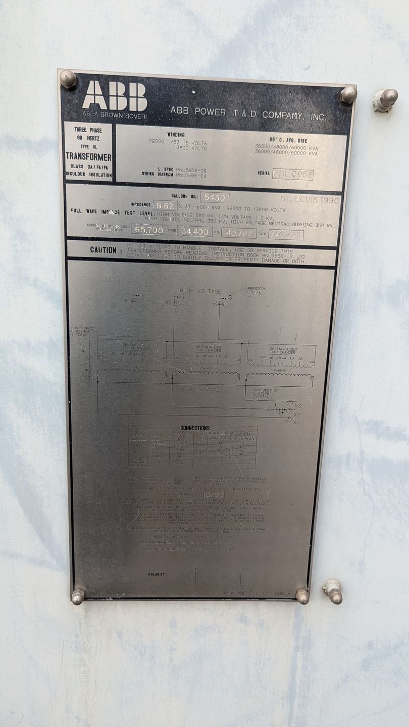 1990 ABB OIL FILLED TRANSFORMER - undefined
