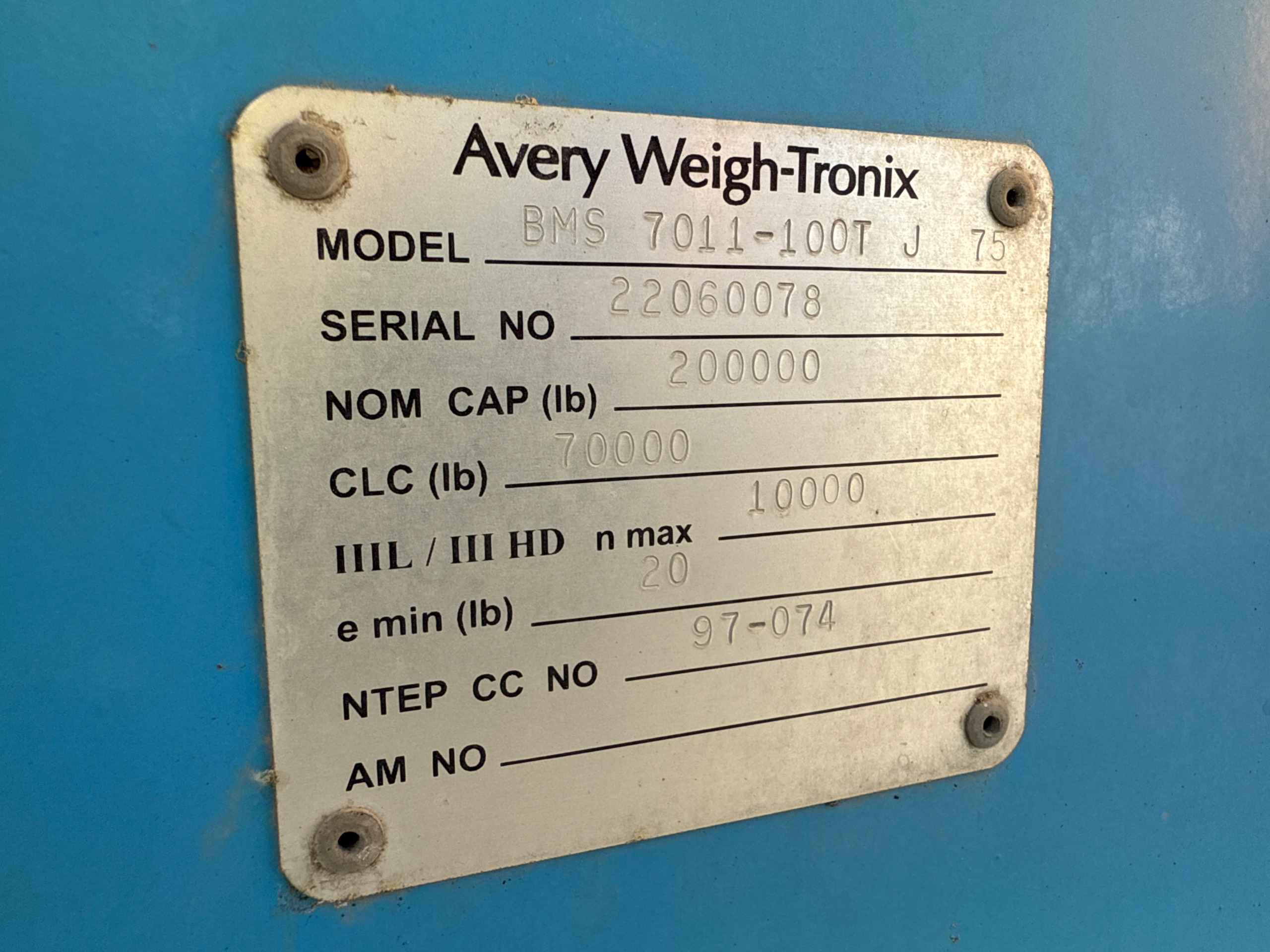 AVERY WEIGH-TRONIX BMS 7011-100T J 75 TRUCK SCALE - undefined