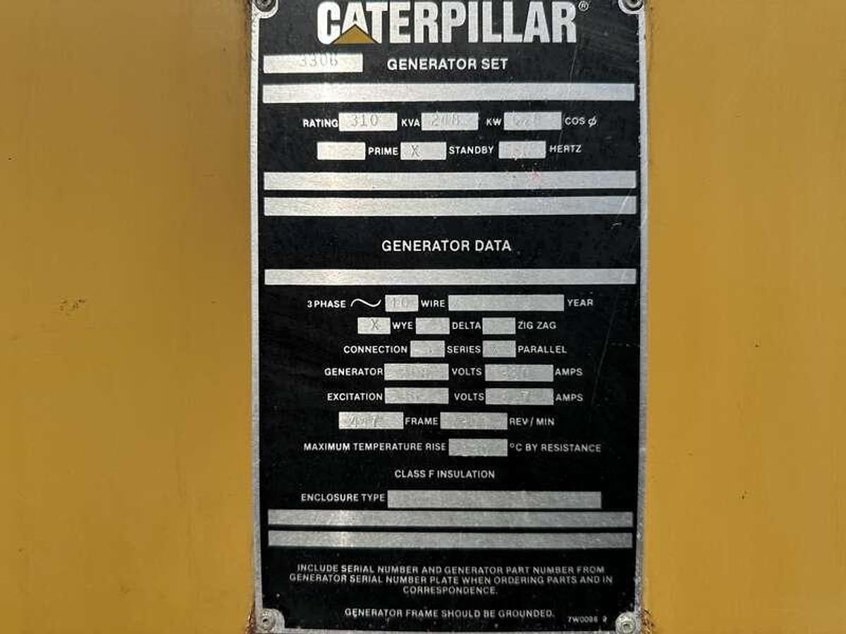 1991 CATERPILLAR 3306B DIESEL GENERATOR, 250 KW - undefined