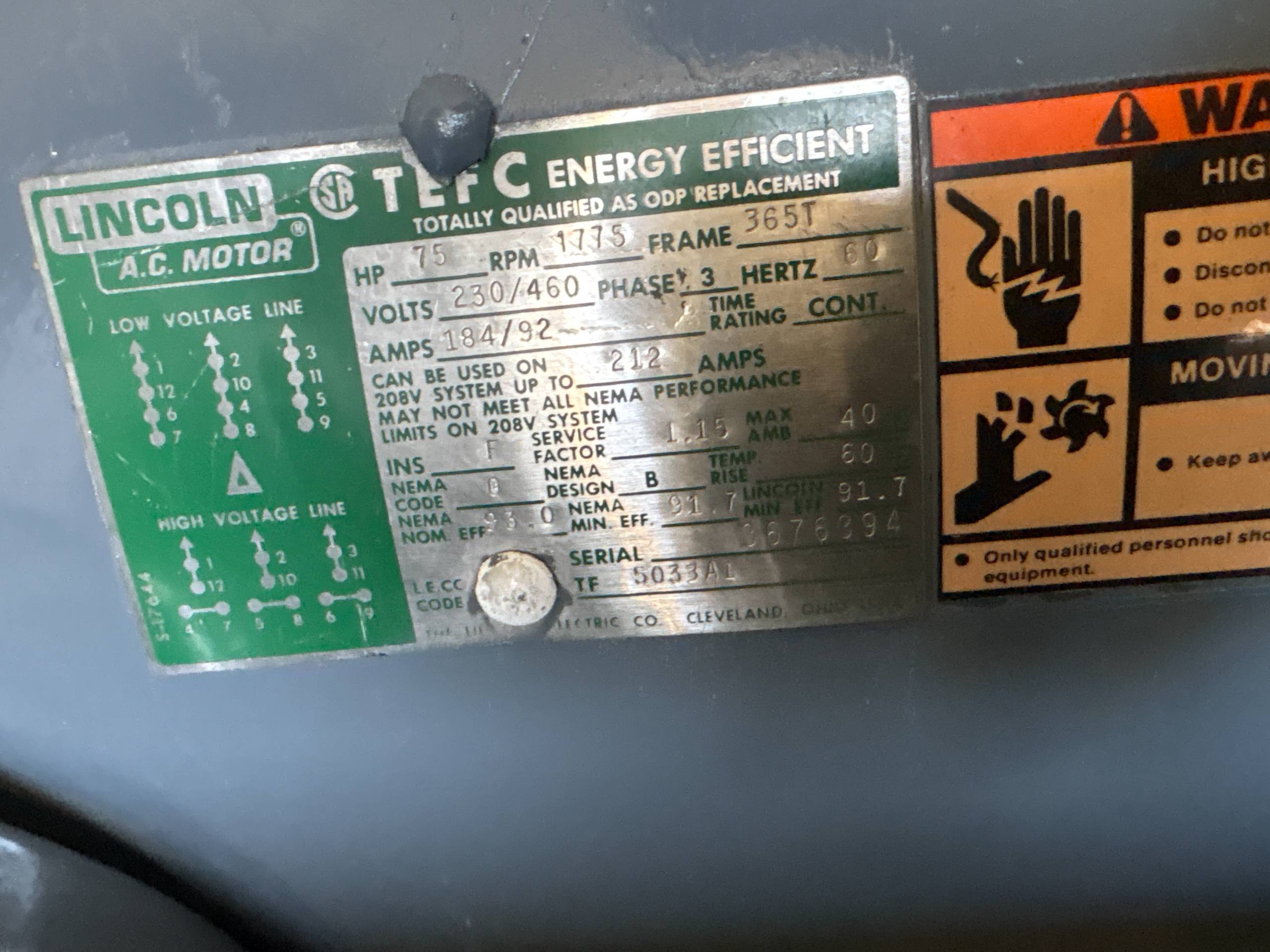 LINCOLN 75 HP AC MOTOR - undefined