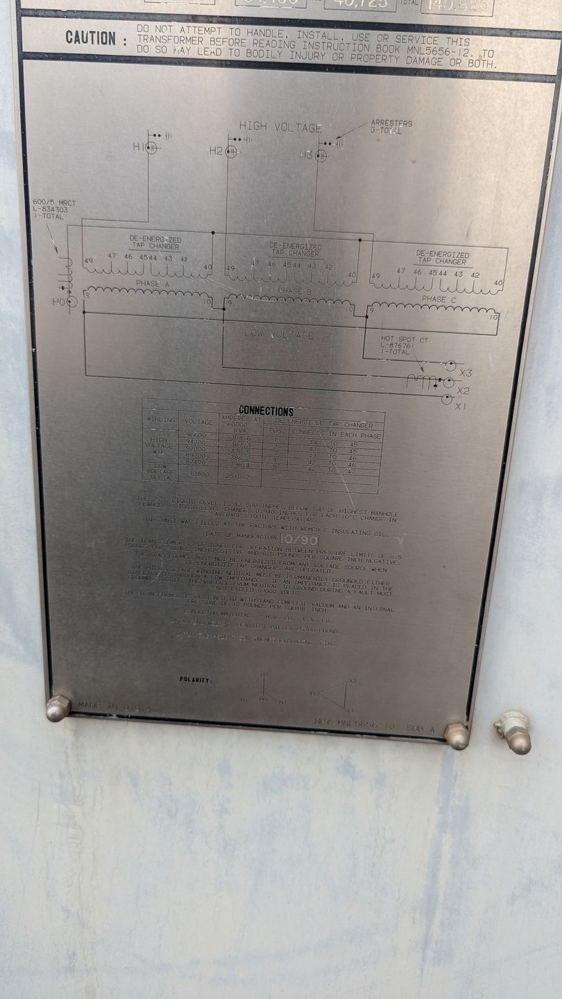 1990 ABB OIL FILLED TRANSFORMER - undefined