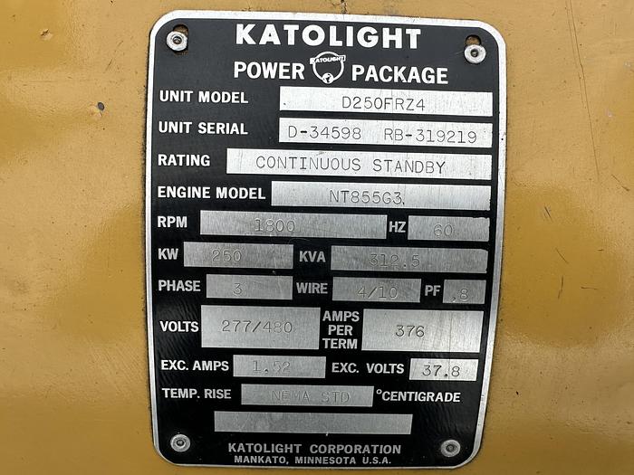 1984 KATOLIGHT D250FRZ4 DIESEL GENERATOR 250KW - undefined