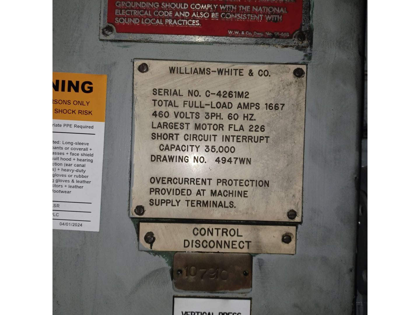1991 WILLIAMS-WHITE 2000 TON HYDRAULIC VERTICAL PRESS - undefined