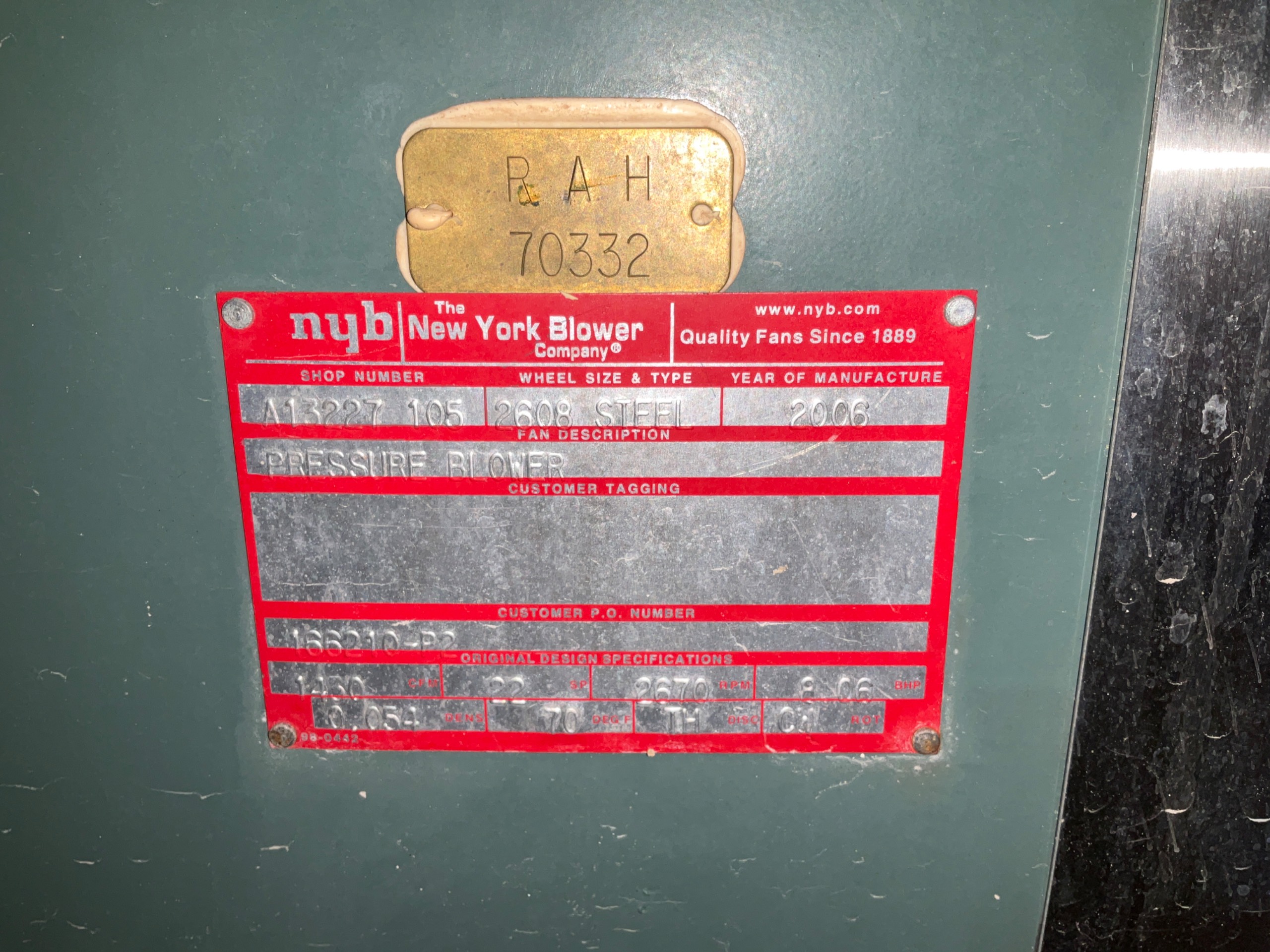 2006 THE NEW YORK BLOWER COMPANY A13227 105 BLOWER FAN - undefined