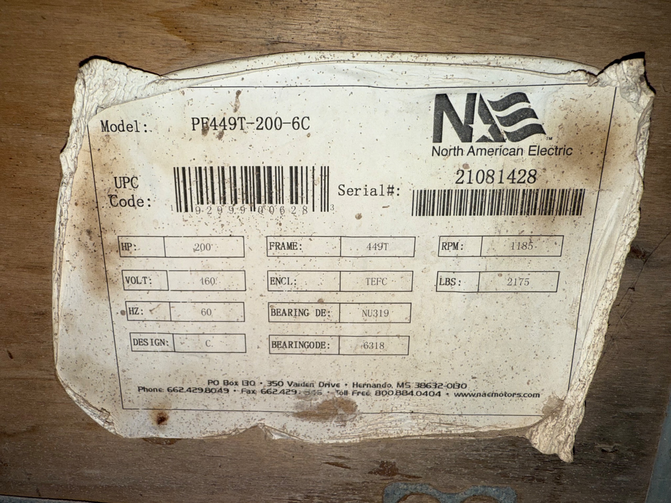 NORTH AMERICAN ELECTRIC PE449T-200-6C MOTOR - undefined