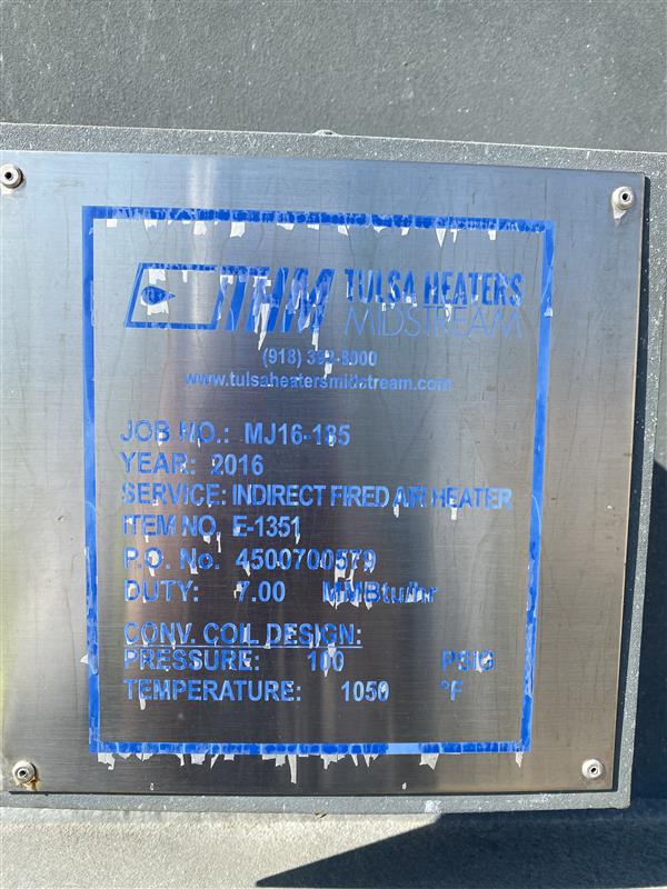 2016 TULSA HEATERS MIDSTREAM MJ16-185 INDIRECT FIRED AIR HEATER - undefined