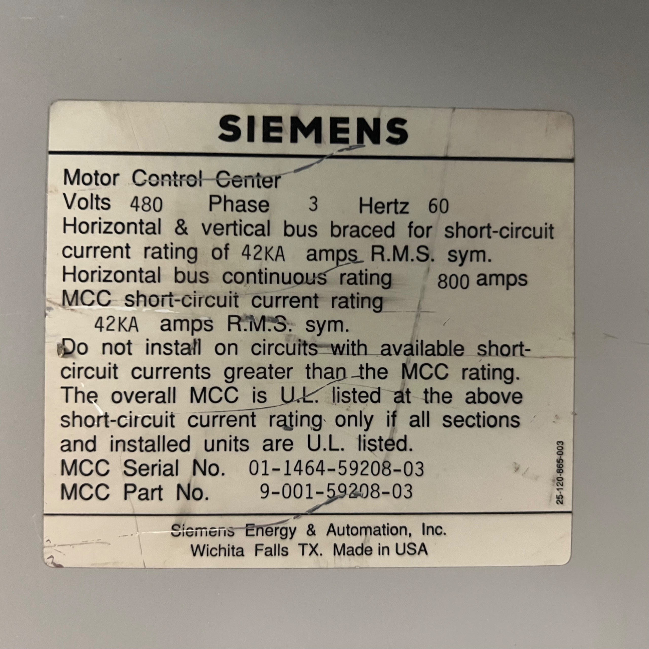 BULK QTY OF SIEMENS MOTOR CONTROL CENTERS - undefined
