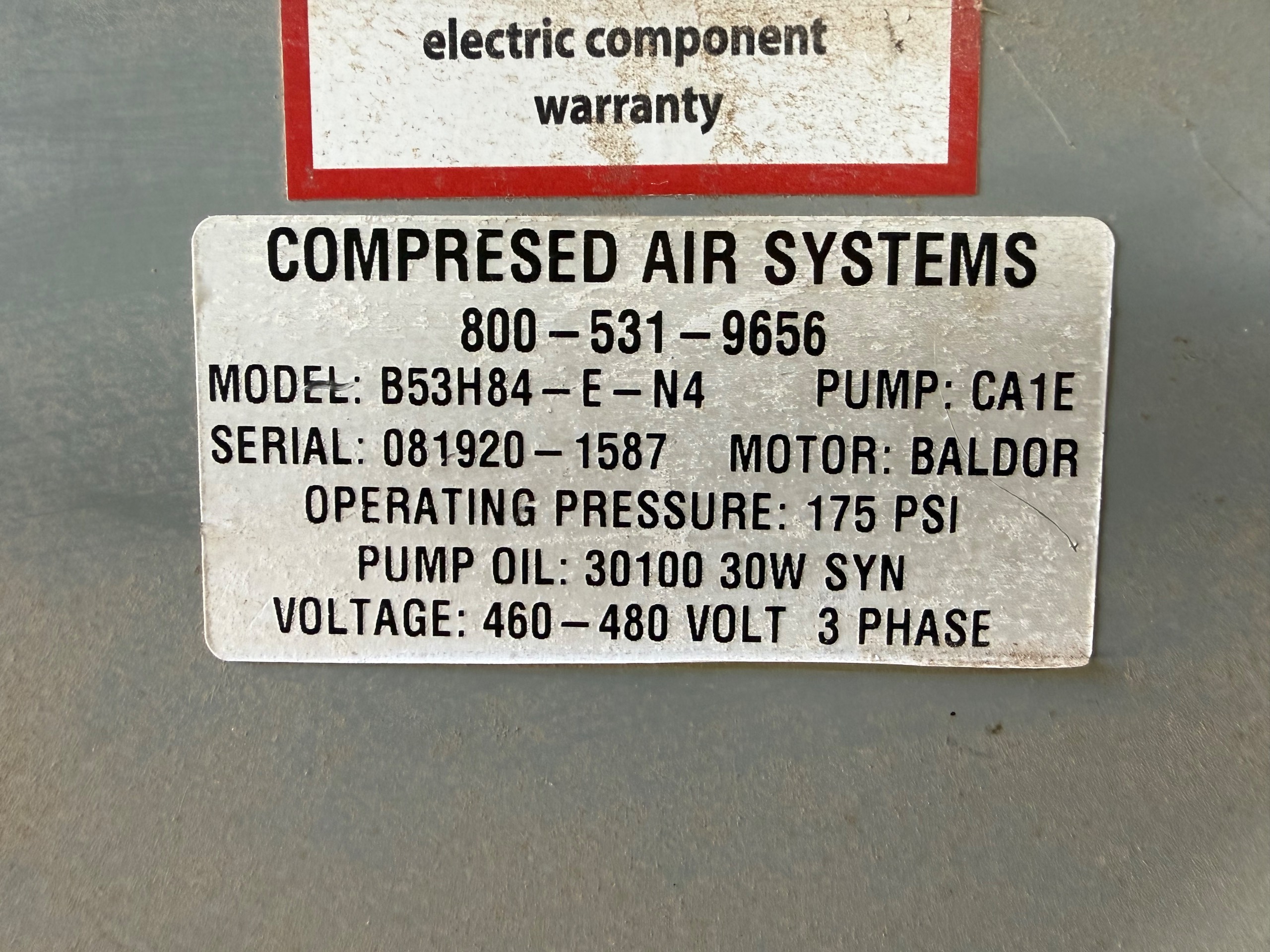 COMPRESSED AIR SYSTEMS B53H84-E-N4 AIR COMPRESSOR - undefined