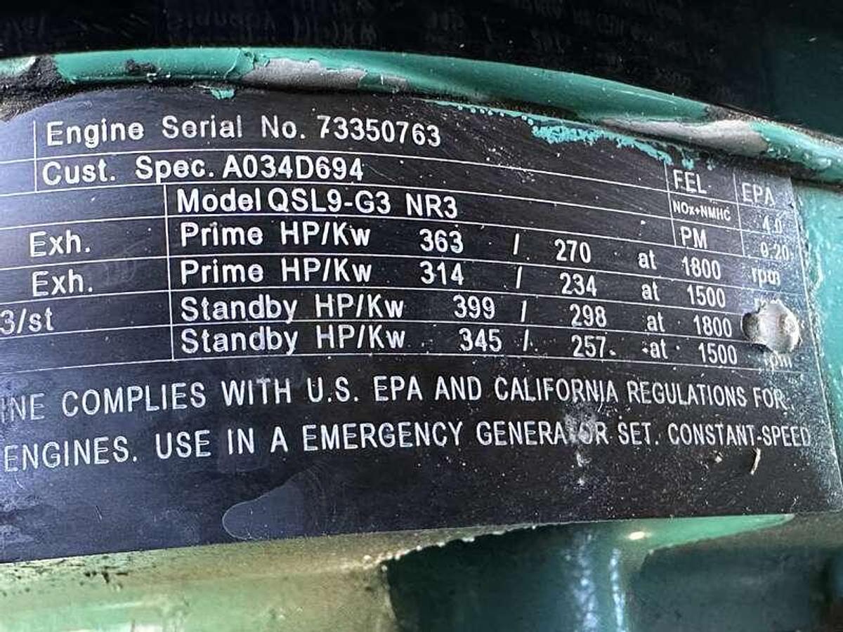 2012 CUMMINS DQDAA QSL9-G7 DIESEL GENERATOR TIER 3 250KW - undefined
