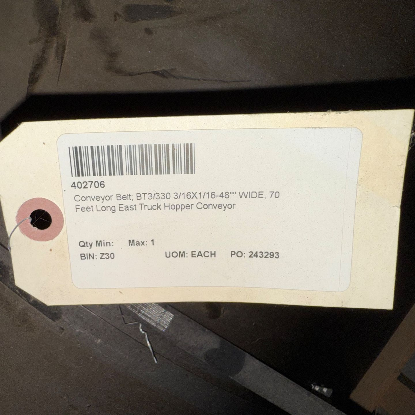 CONVEYOR BELT; BT3/330 3/16X1/16-48" WIDE, 70 FEET LONG - undefined