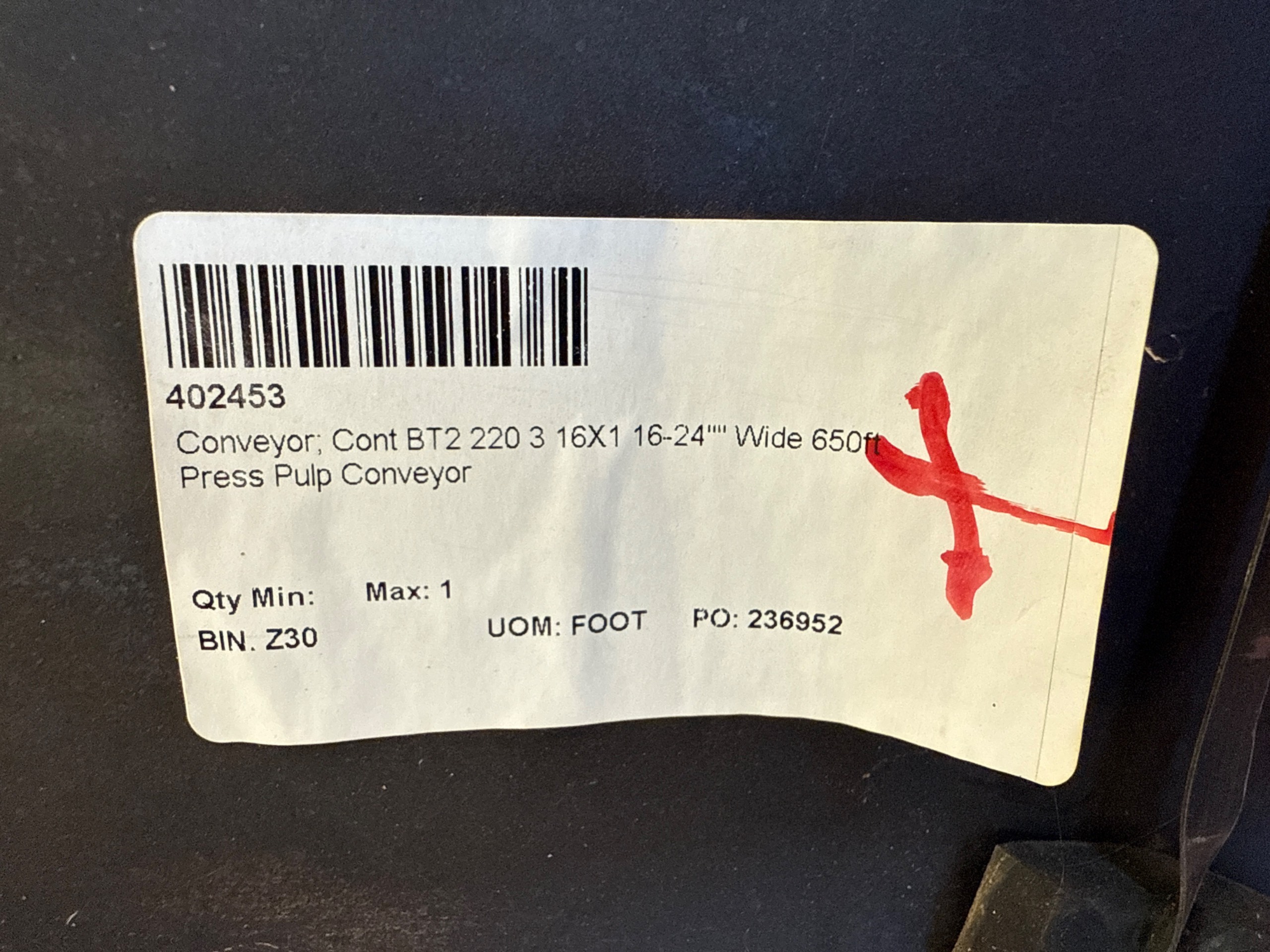 CONVEYOR BELT 24 IN X 650 FT - undefined