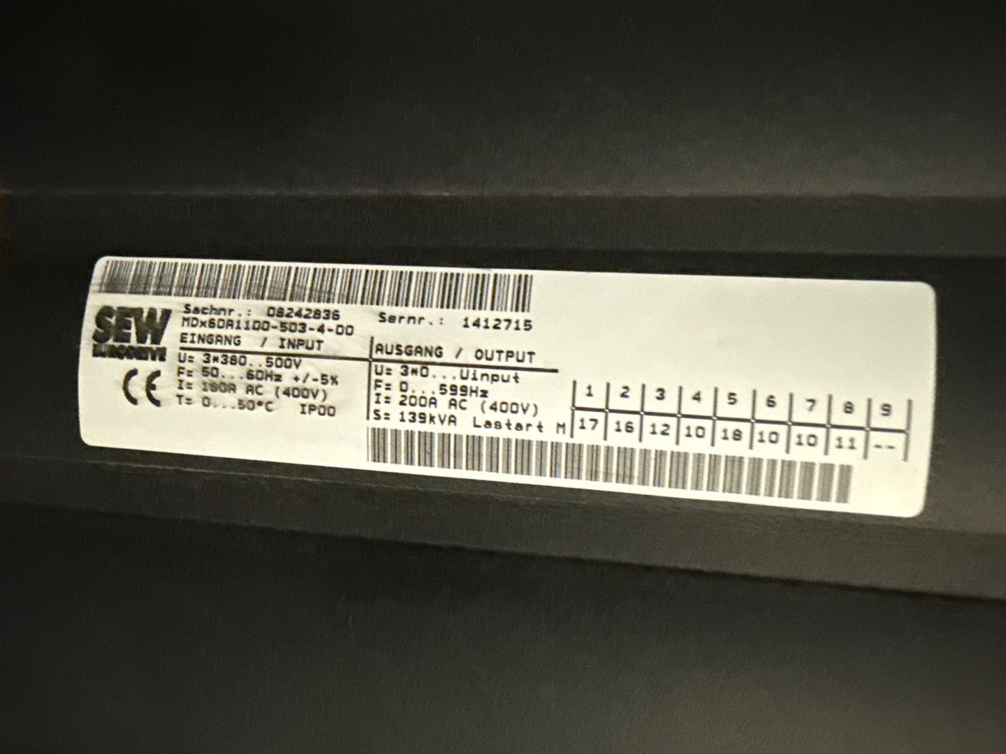 QTY 2: SEW-EURODRIVE MDX60A1100-503-4-00 DIFFUSER VFDS - undefined