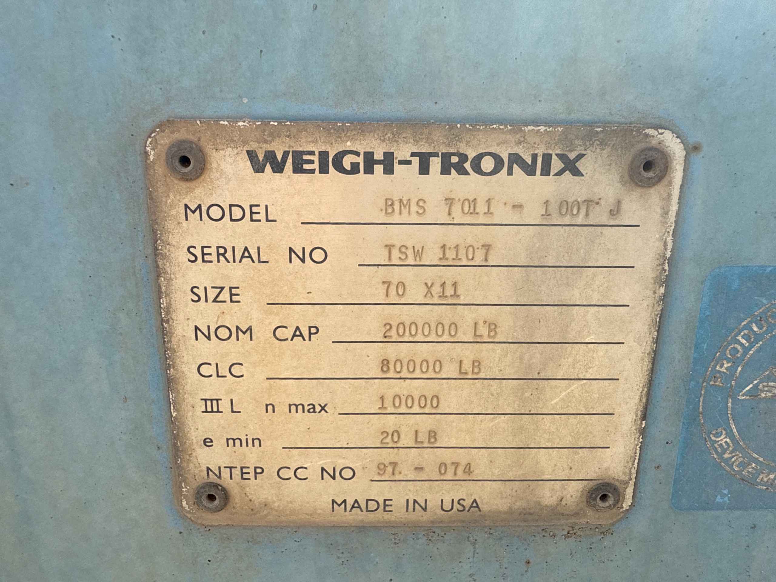 AVERY WEIGH-TRONIX BMS 7011-100T J TRUCK SCALE - undefined