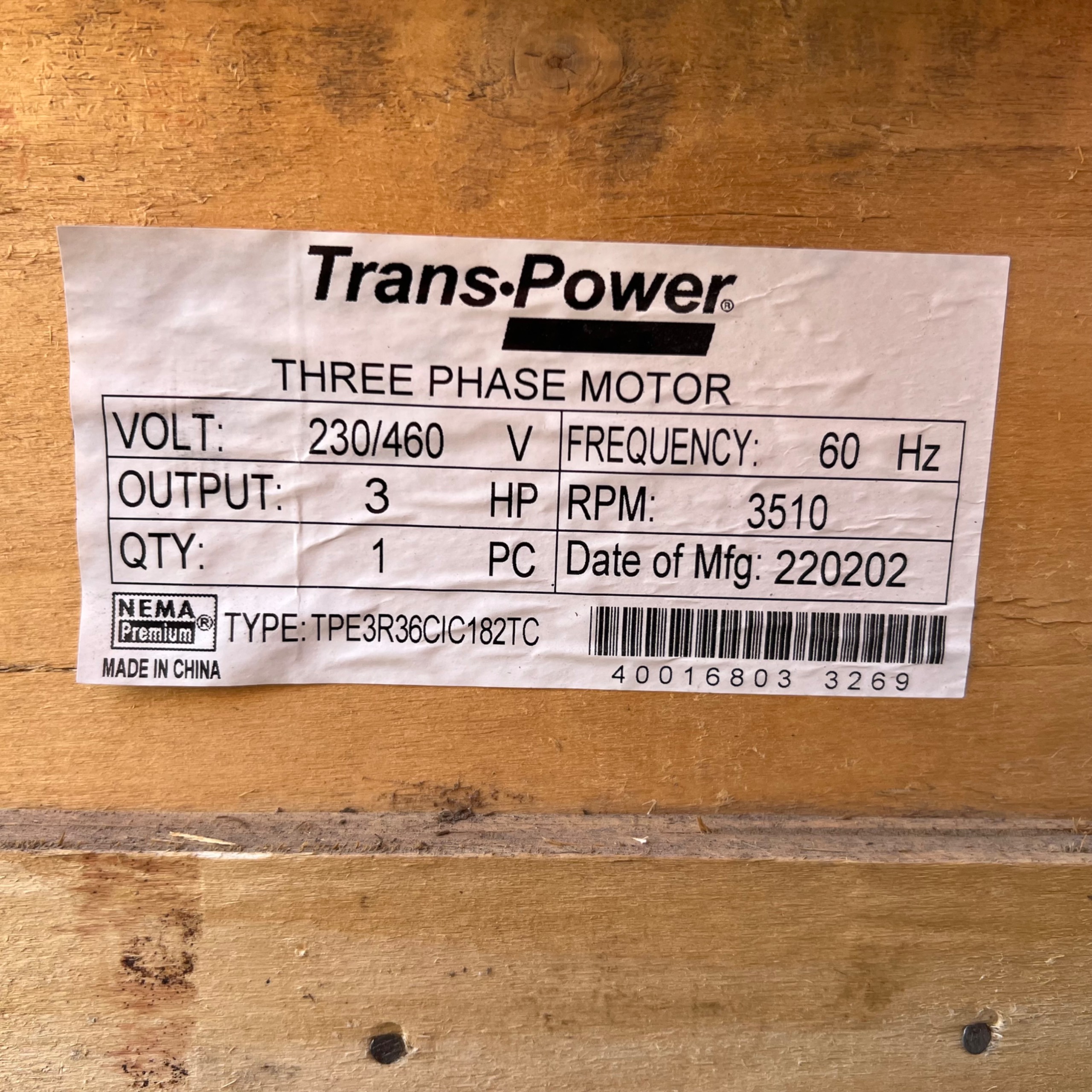 QTY 3: TRANS•POWER ELECTRIC MOTORS - undefined