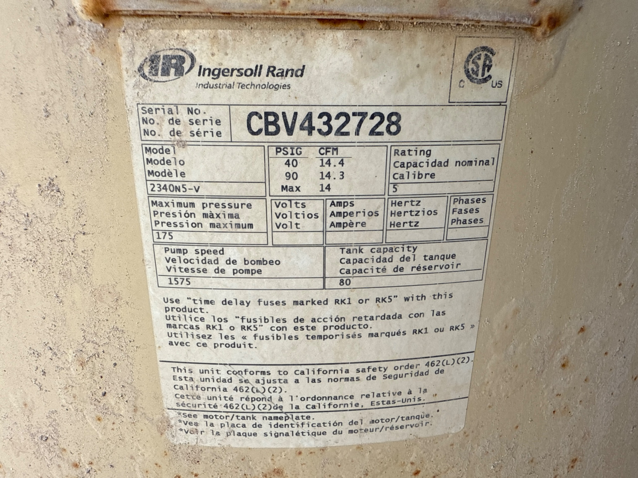 INGERSOLL RAND 2340 STATIONARY AIR COMPRESSOR - undefined