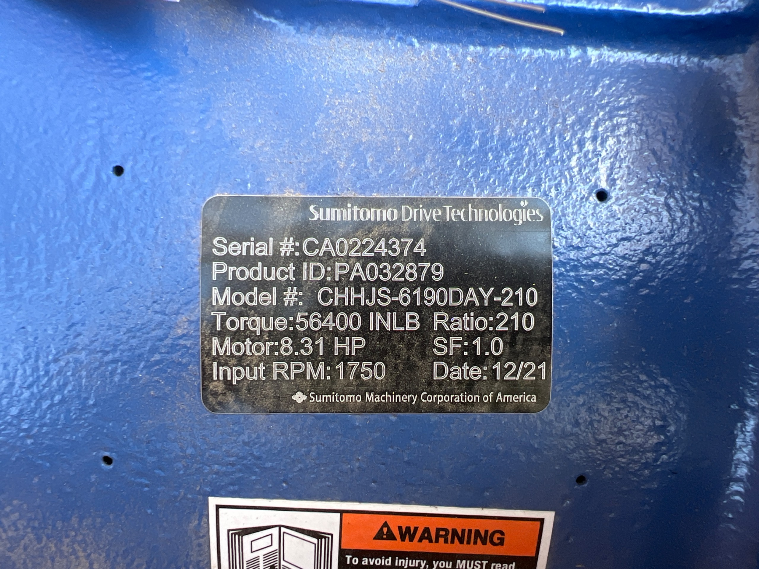 2021 SUMITOMO CHHJS-6190DAY-210 GEAR REDUCER - undefined