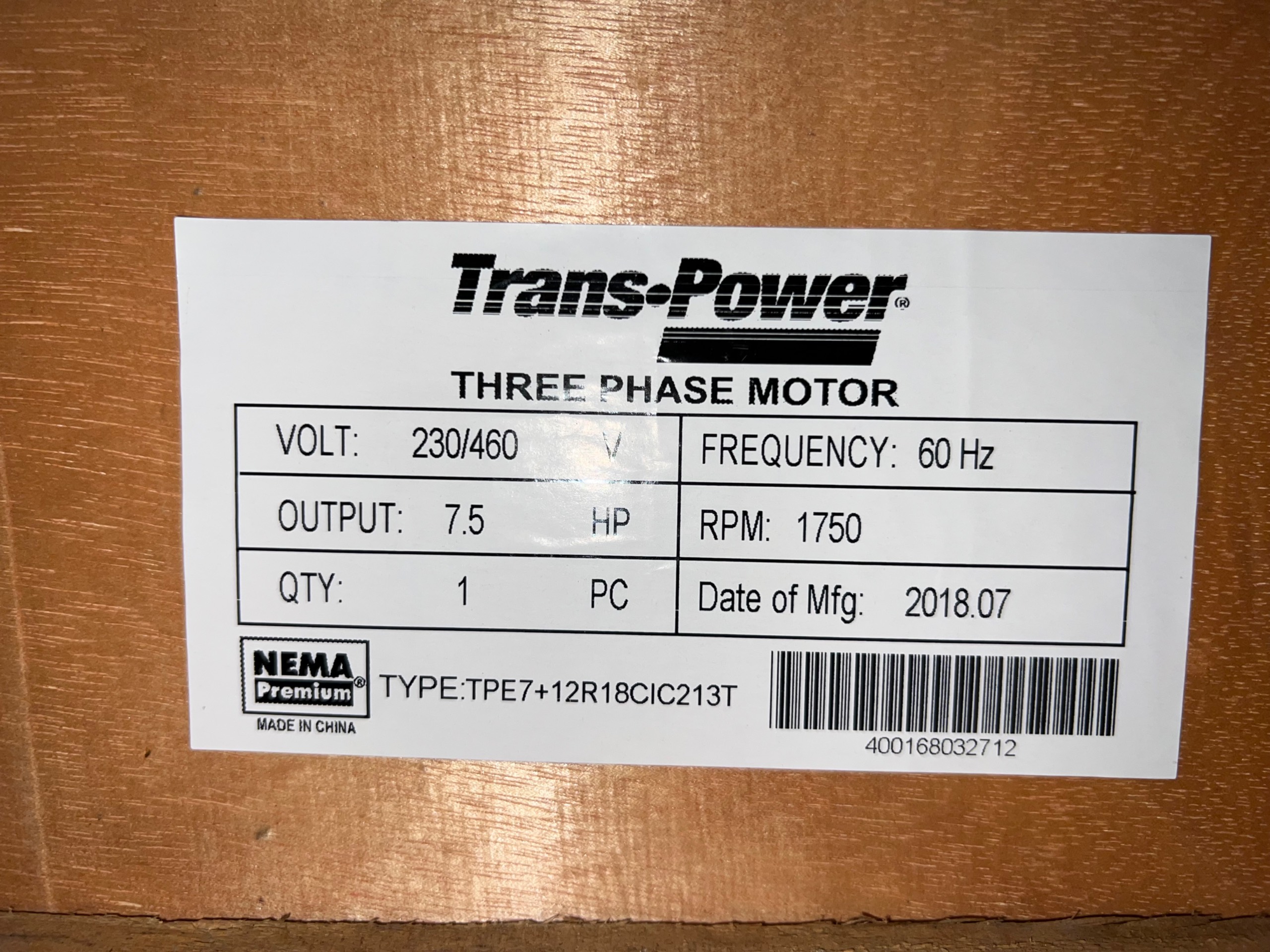 QTY 2: TRANS•POWER TPE7+12R18CIC213T AC MOTORS - undefined