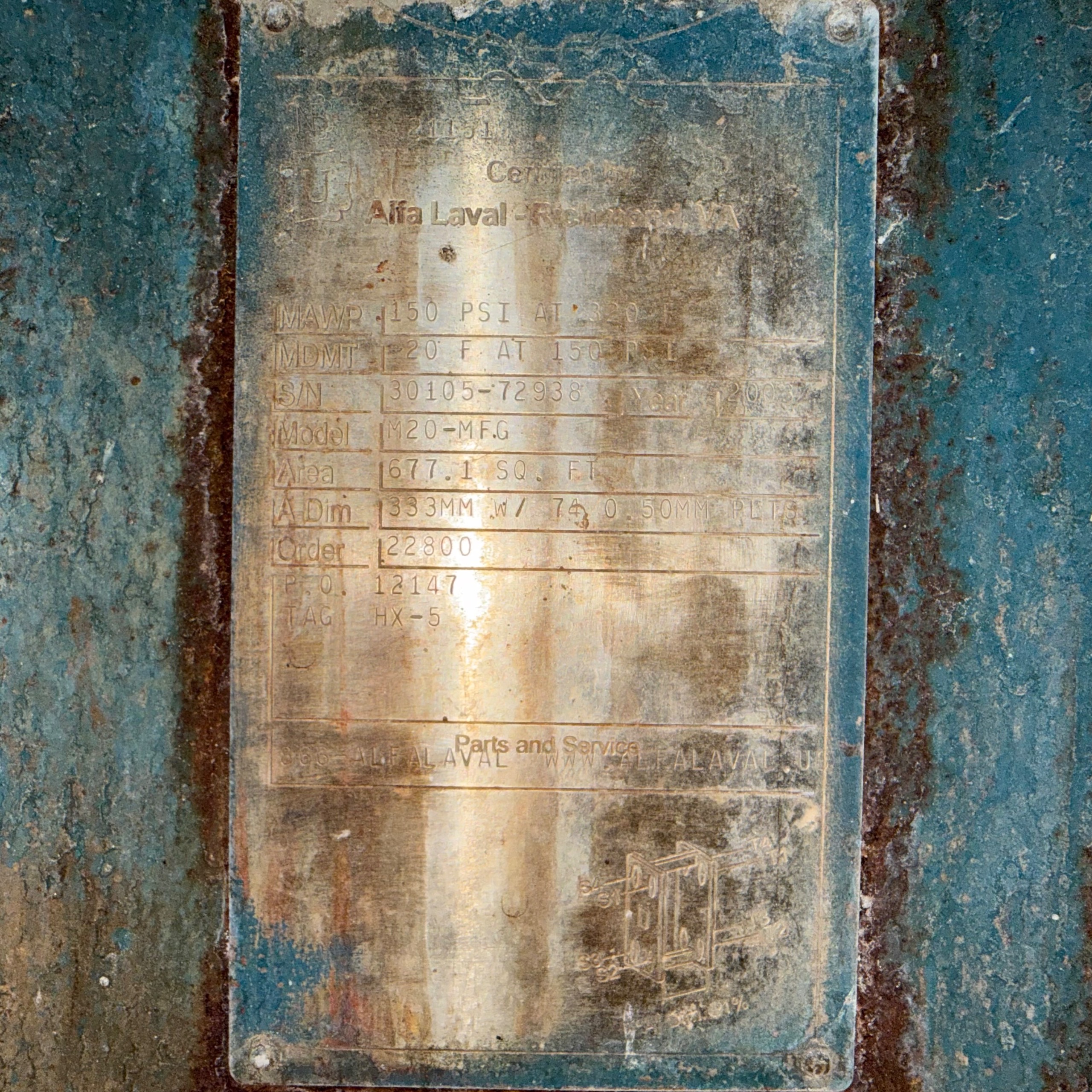 2003 ALFA LAVAL M20-MFG PLATE HEAT EXCHANGER - undefined