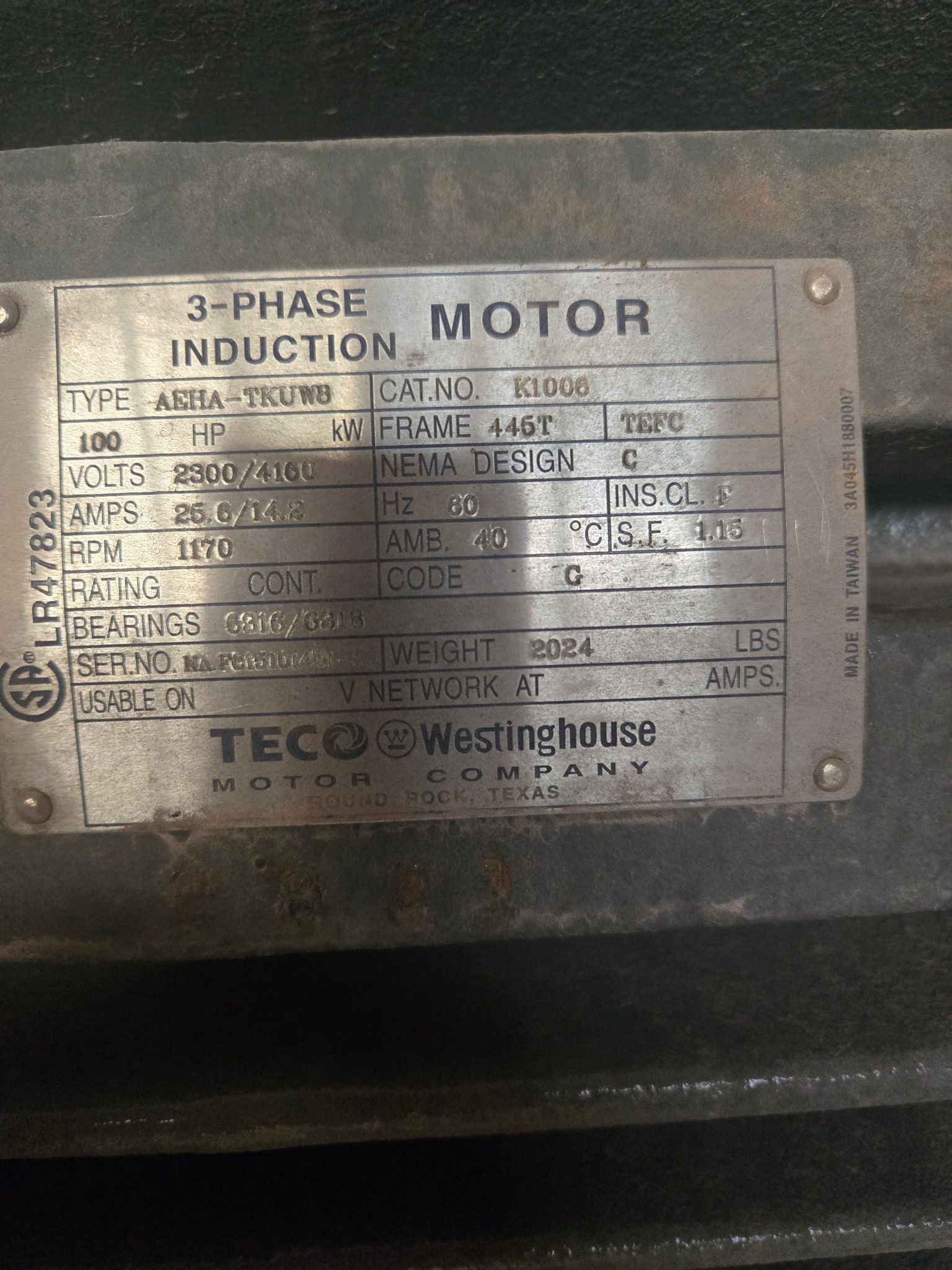 WESTINGHOUSE K1006 100 HP MOTOR - undefined