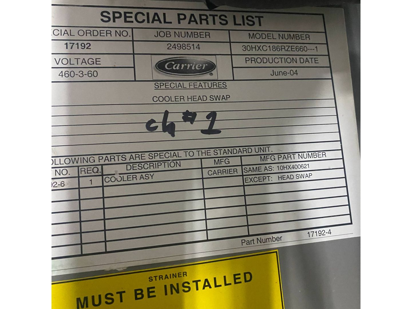 2004 CARRIER 30HXC186RZE660 AQUAFORCE CHILLER - undefined