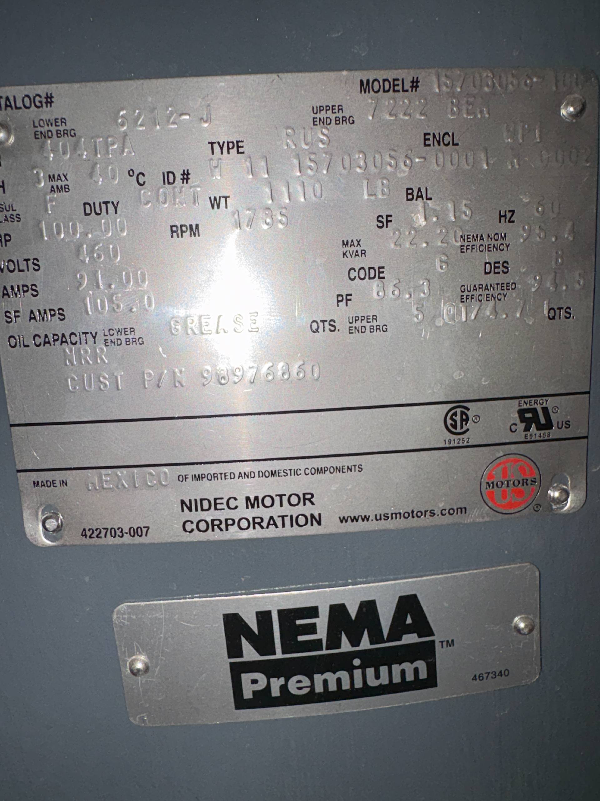 US MOTORS 15706056-100 100 HP MOTOR - undefined