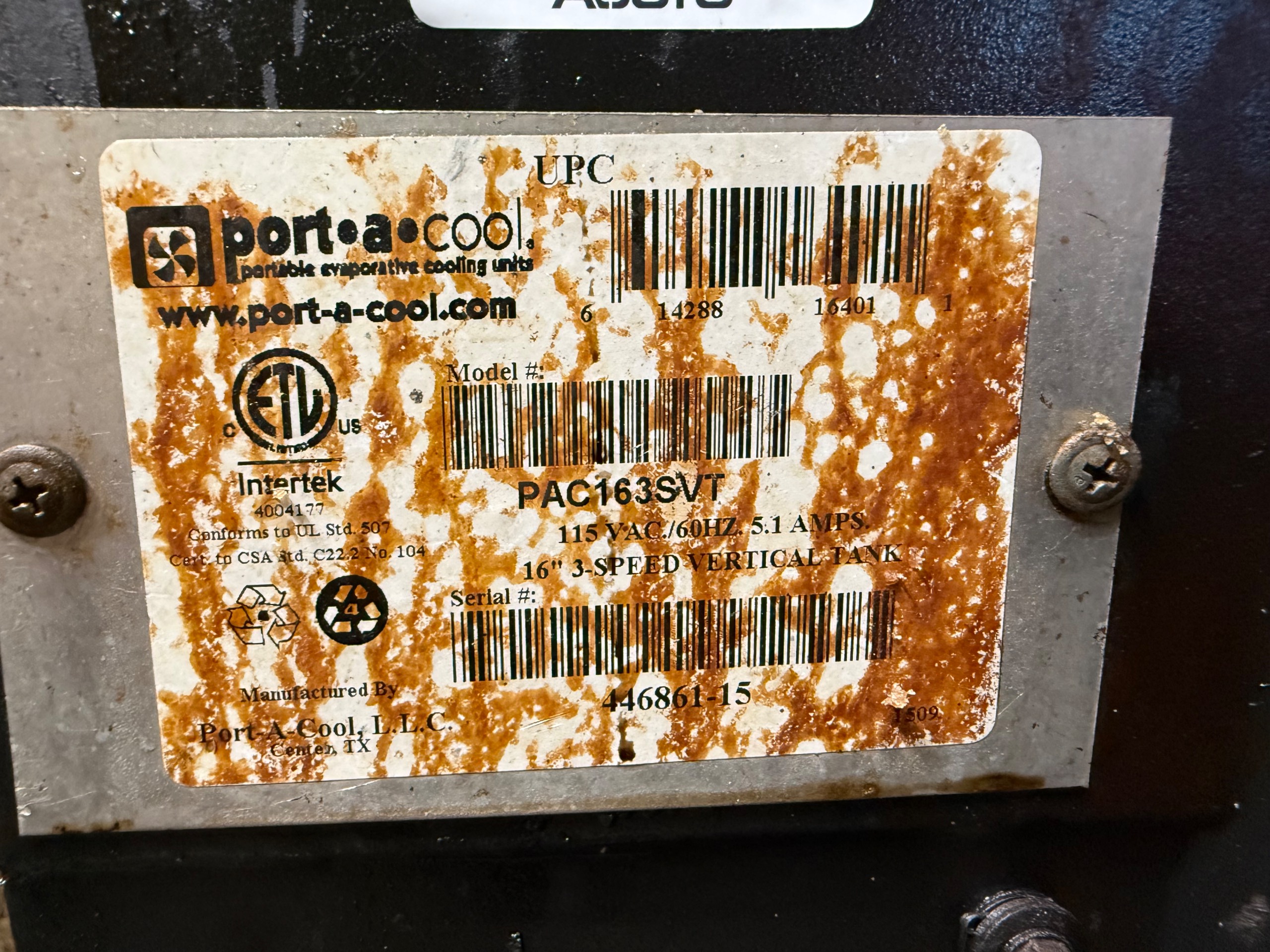 PORTACOOL PAC163SVT EVAPORATIVE AIR COOLER - undefined