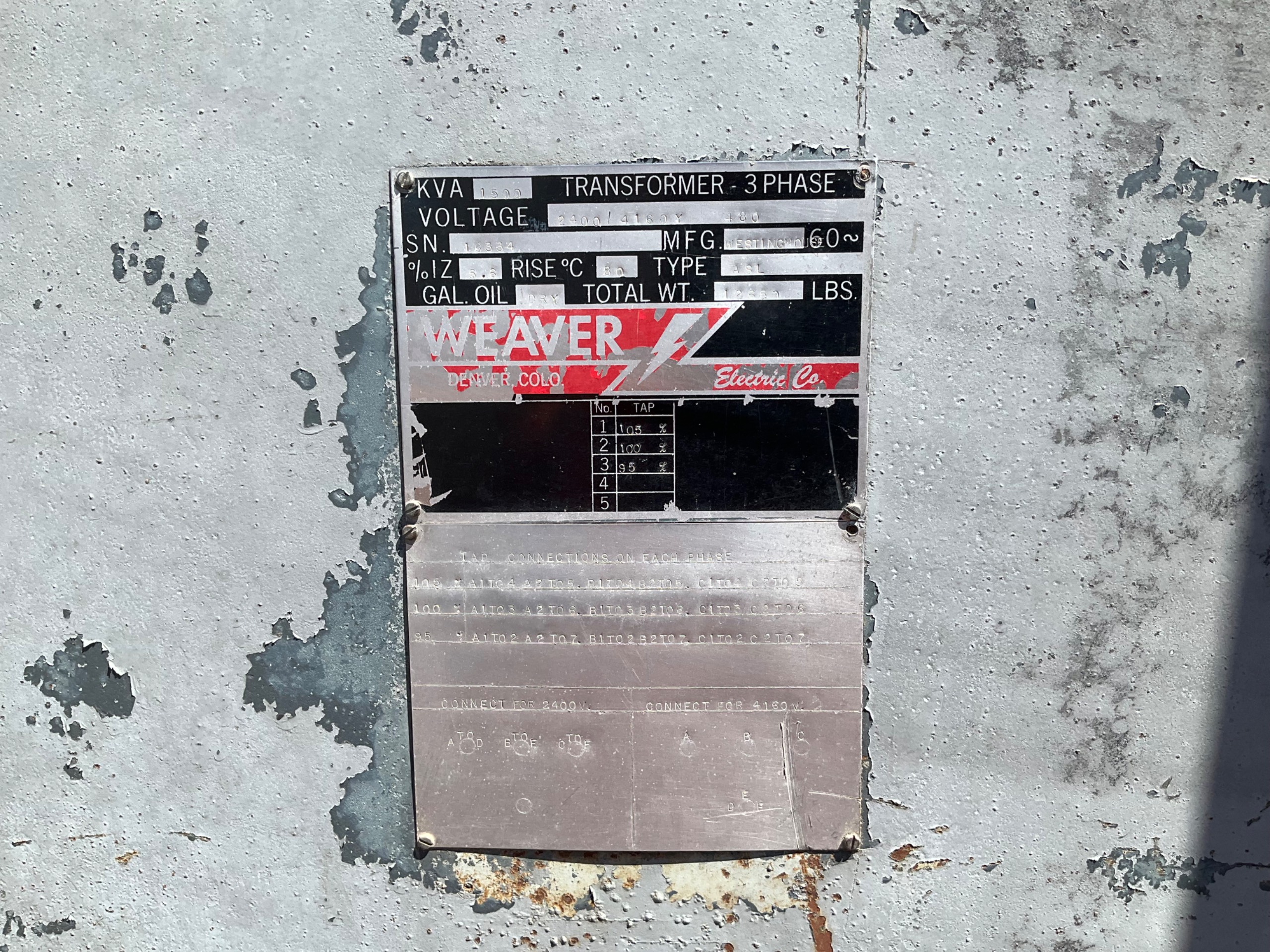 WEAVER ELECTRIC CO 1500KVA DRY TYPE TRANSFORMER - undefined
