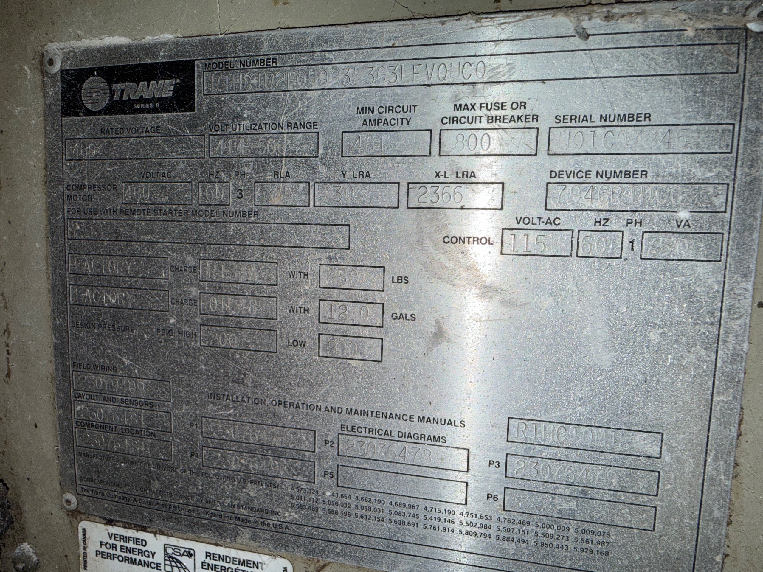 2001 TRANE RTHC1D2F0H0G3L3G3LFV0C0 WATER-COOLED CHILLER - undefined