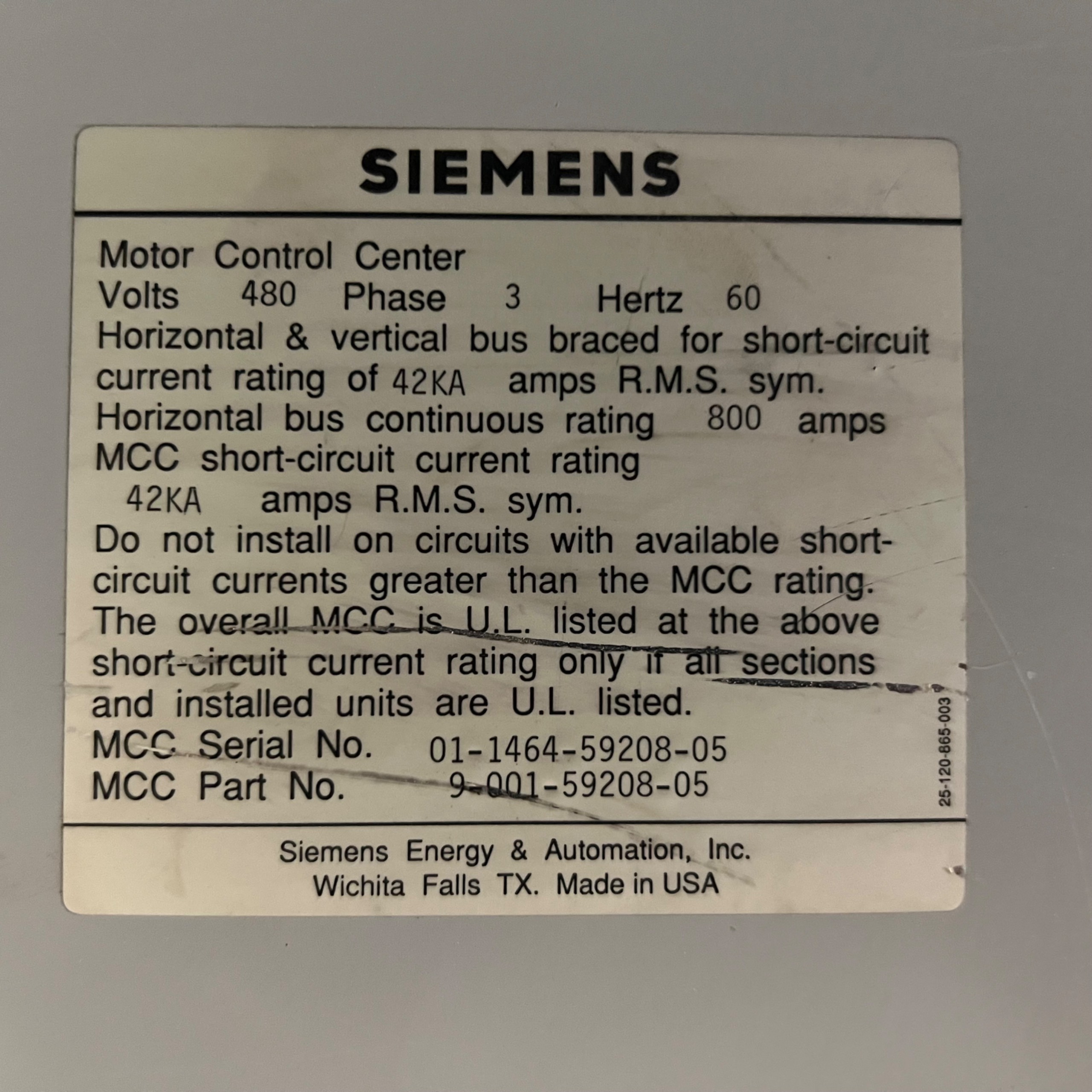 BULK QTY OF SIEMENS MOTOR CONTROL CENTERS - undefined