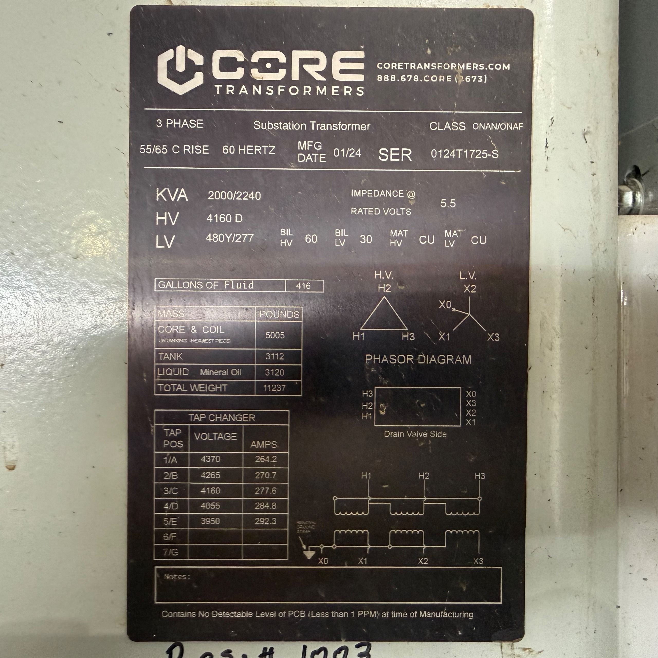 2024 CORE TRANSFORMERS 2240 KVA OIL FILLED SUBSTATION TRANSFORMER - undefined