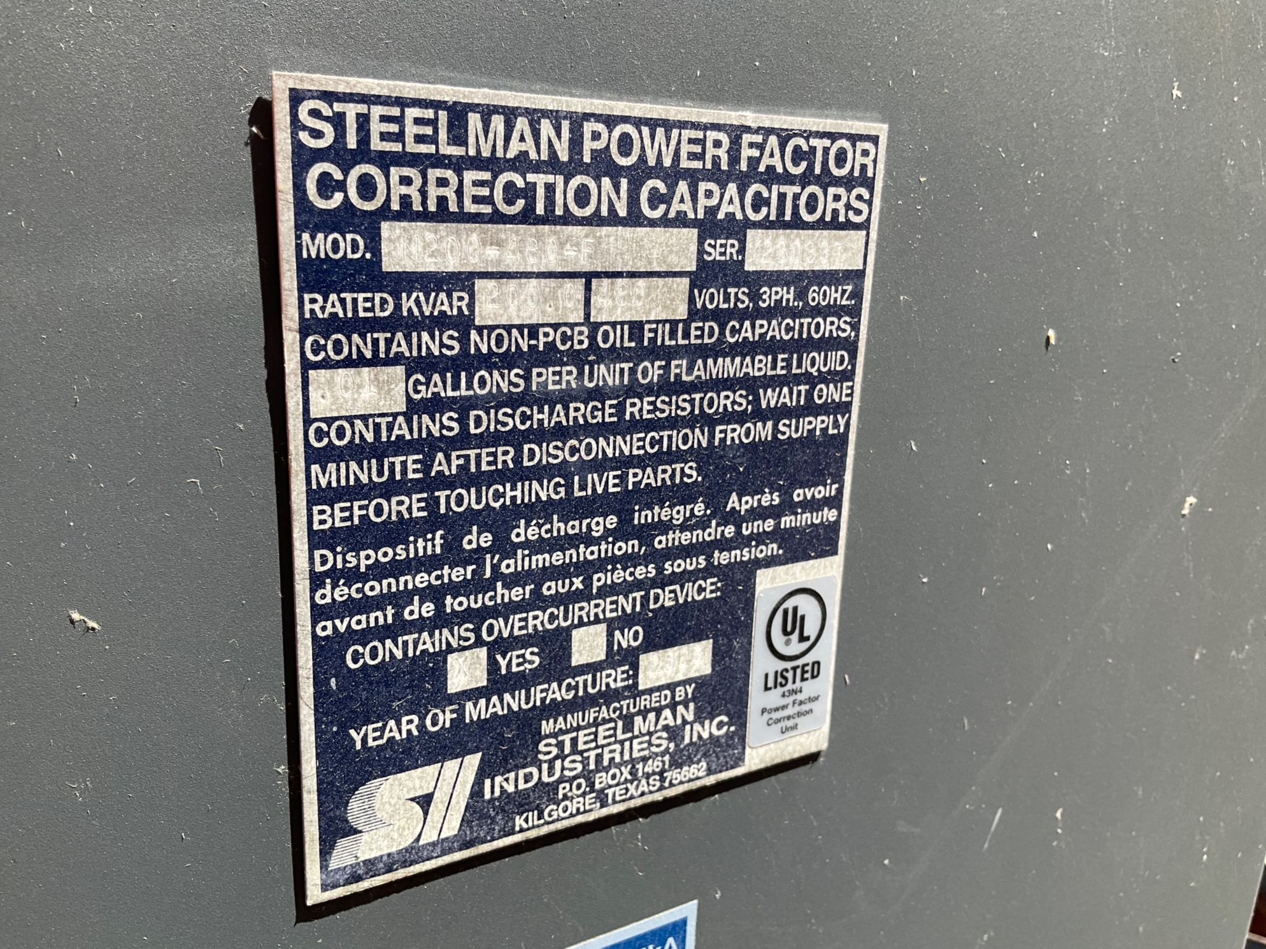 STEELMAN M200-480-F POWER FACTOR CORRECTION CAPACITORS - undefined