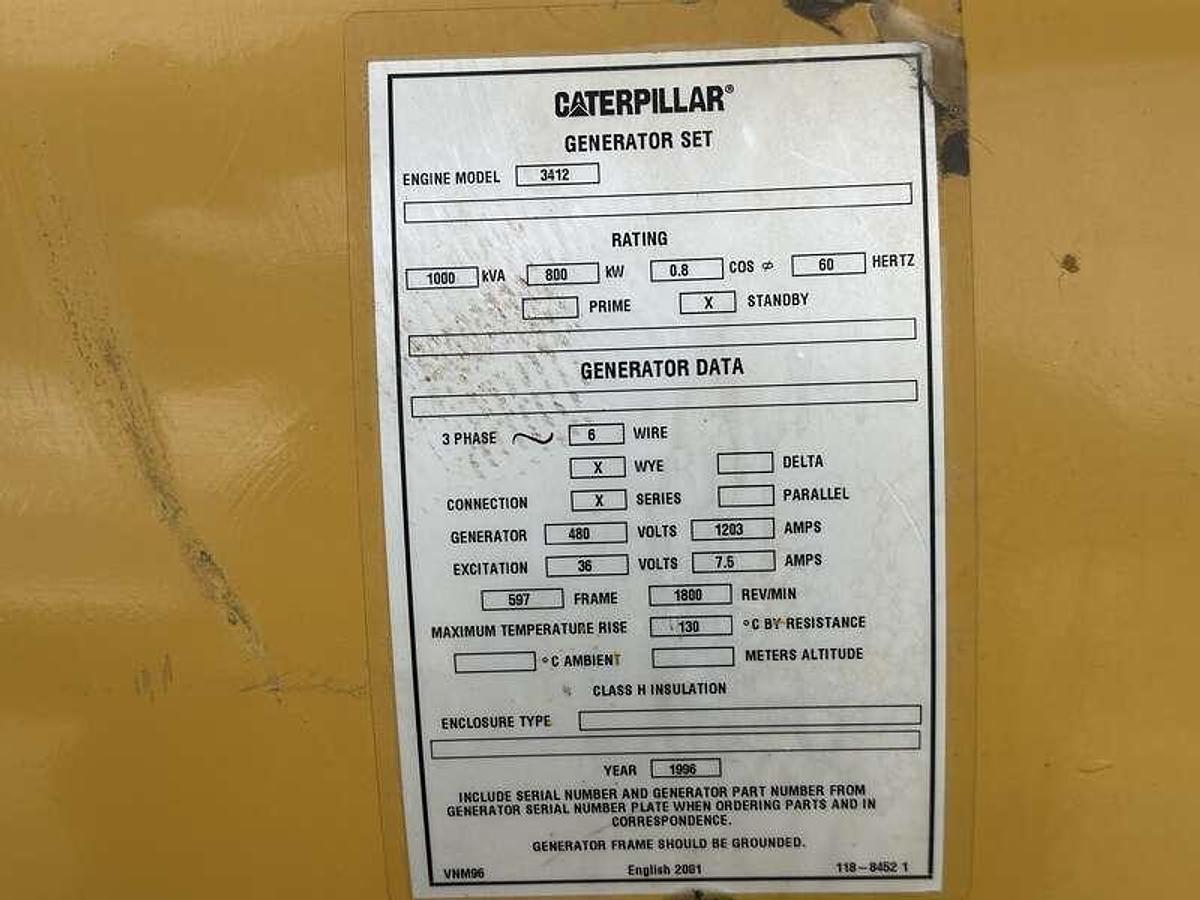1996 CATERPILLAR 3412 DIESEL GENERATOR 800 KW - undefined