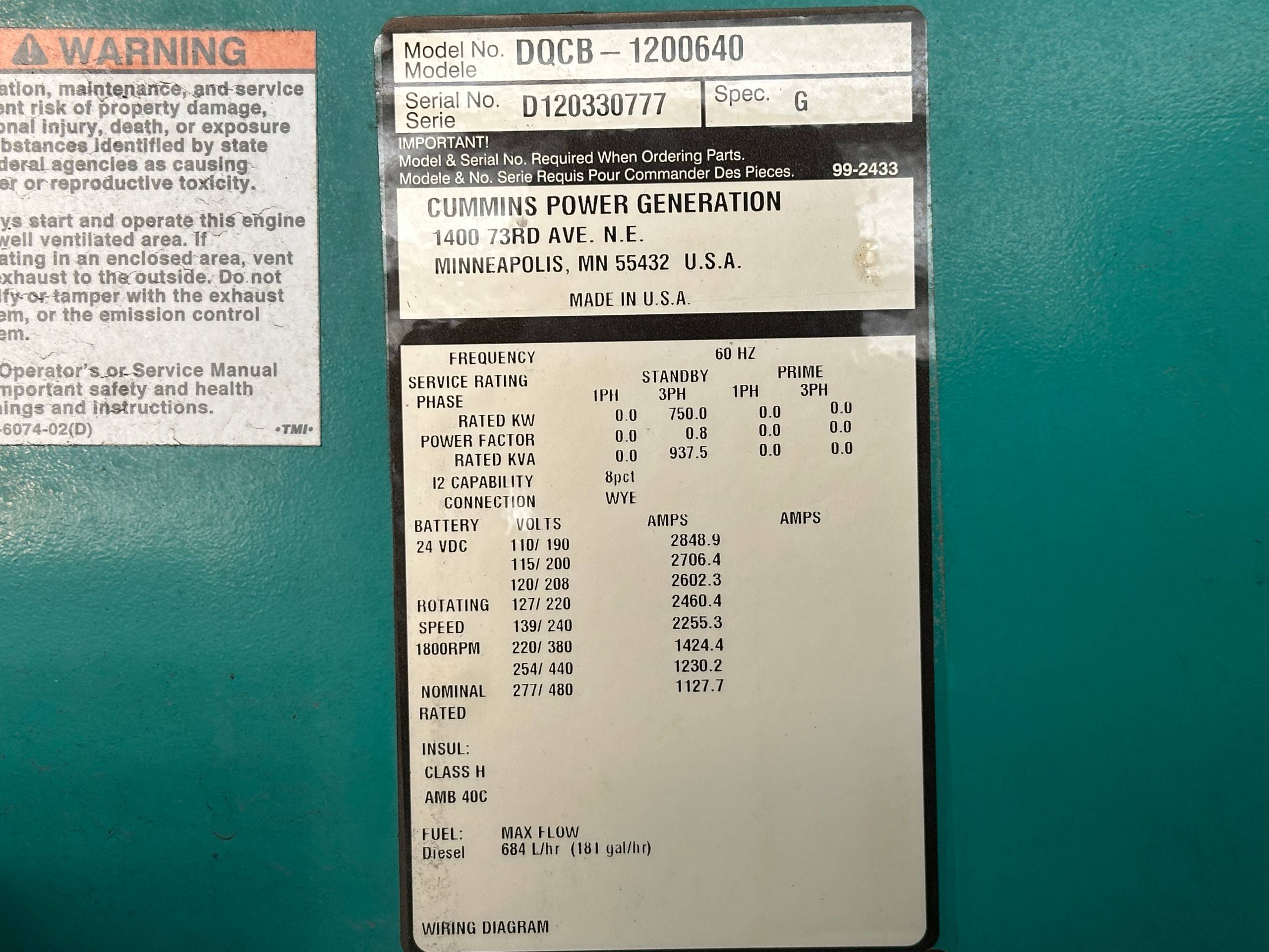 2012 CUMMINS DQCB 750 KW DIESEL GENERATOR - undefined