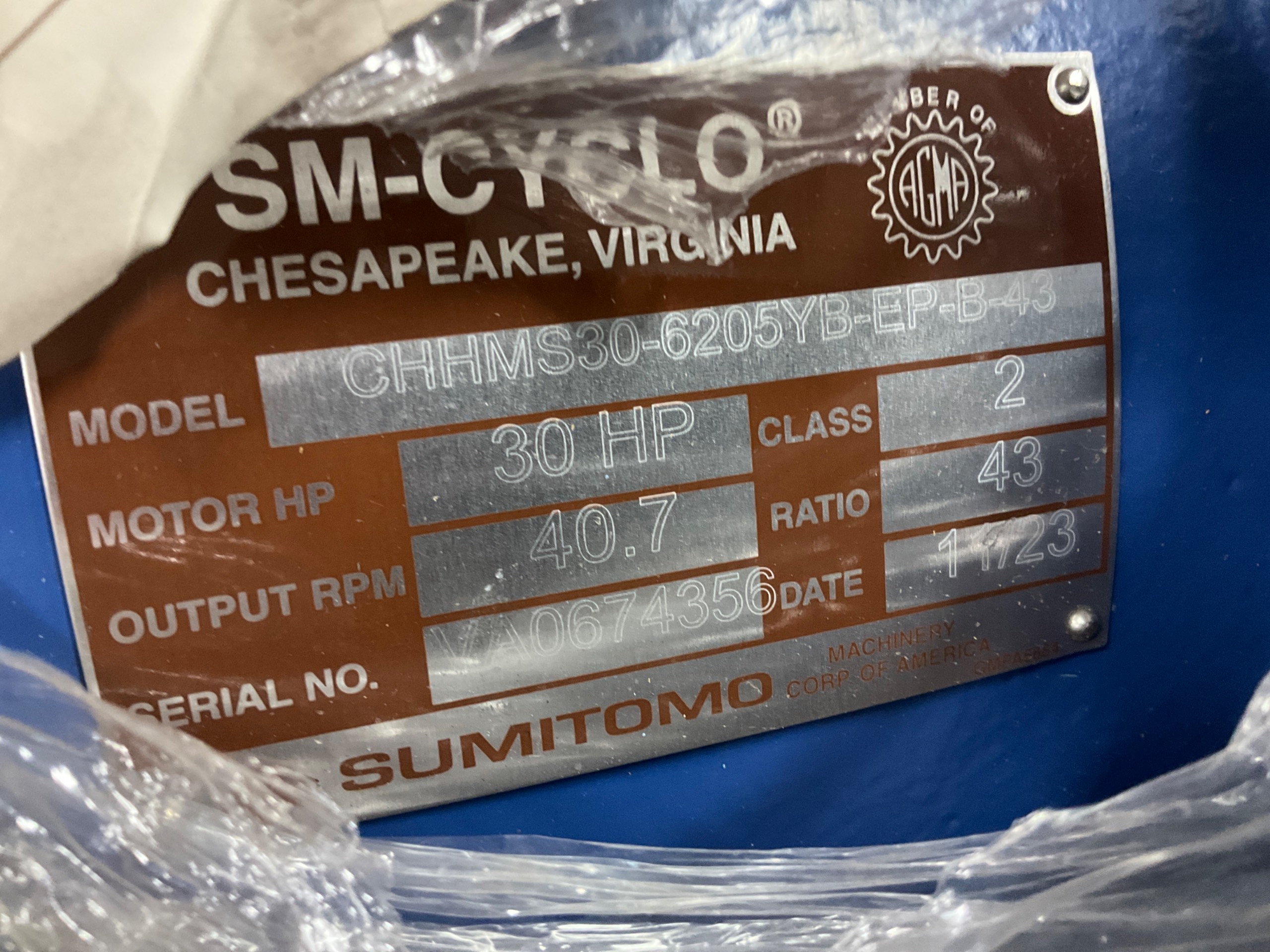 SUMITOMO CHHMS30-6205YB-EP-B-43 MOTOR & GEARBOX ASSEMBLY - undefined