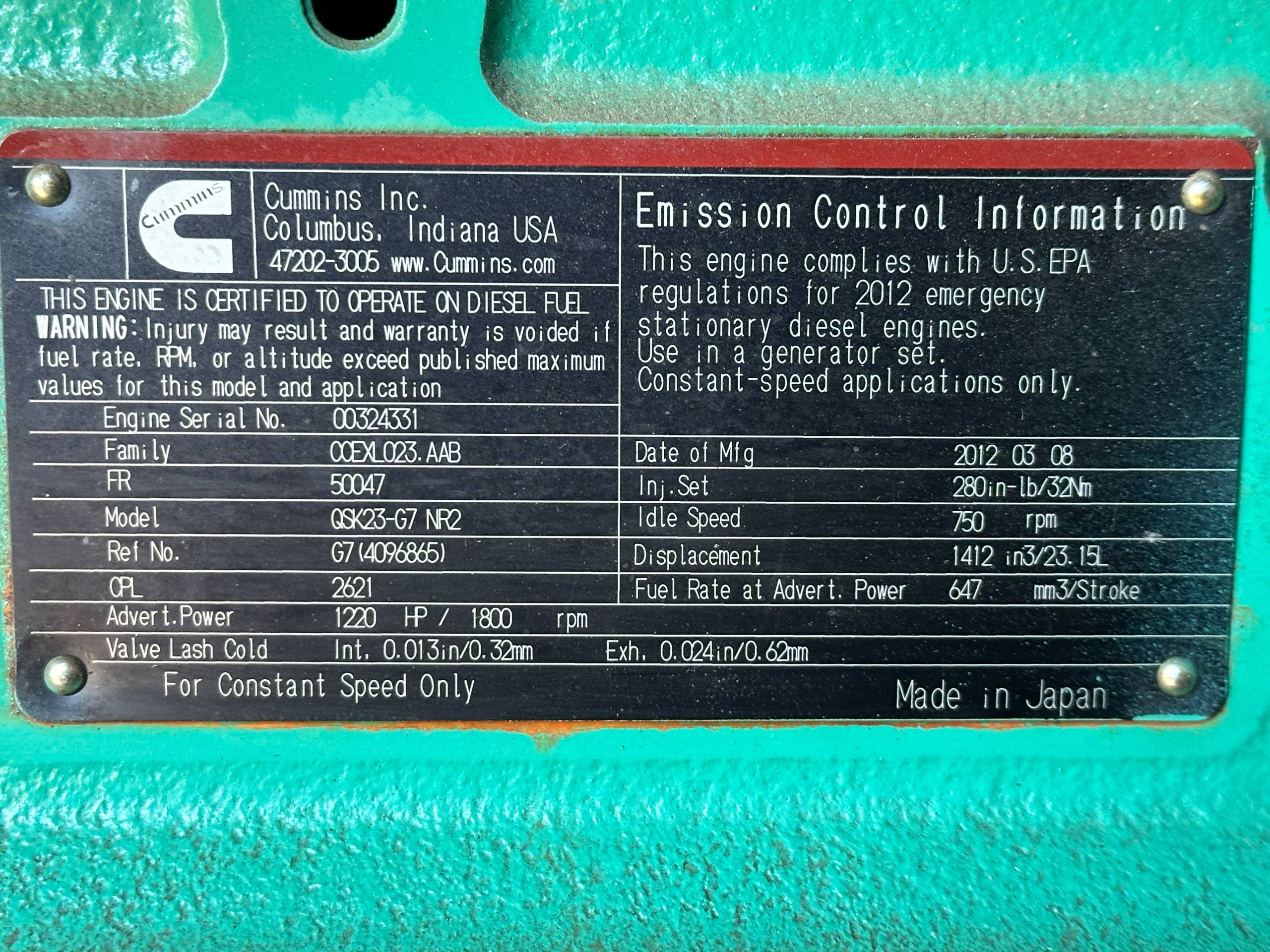 2012 CUMMINS DQCB 750 KW DIESEL GENERATOR - undefined