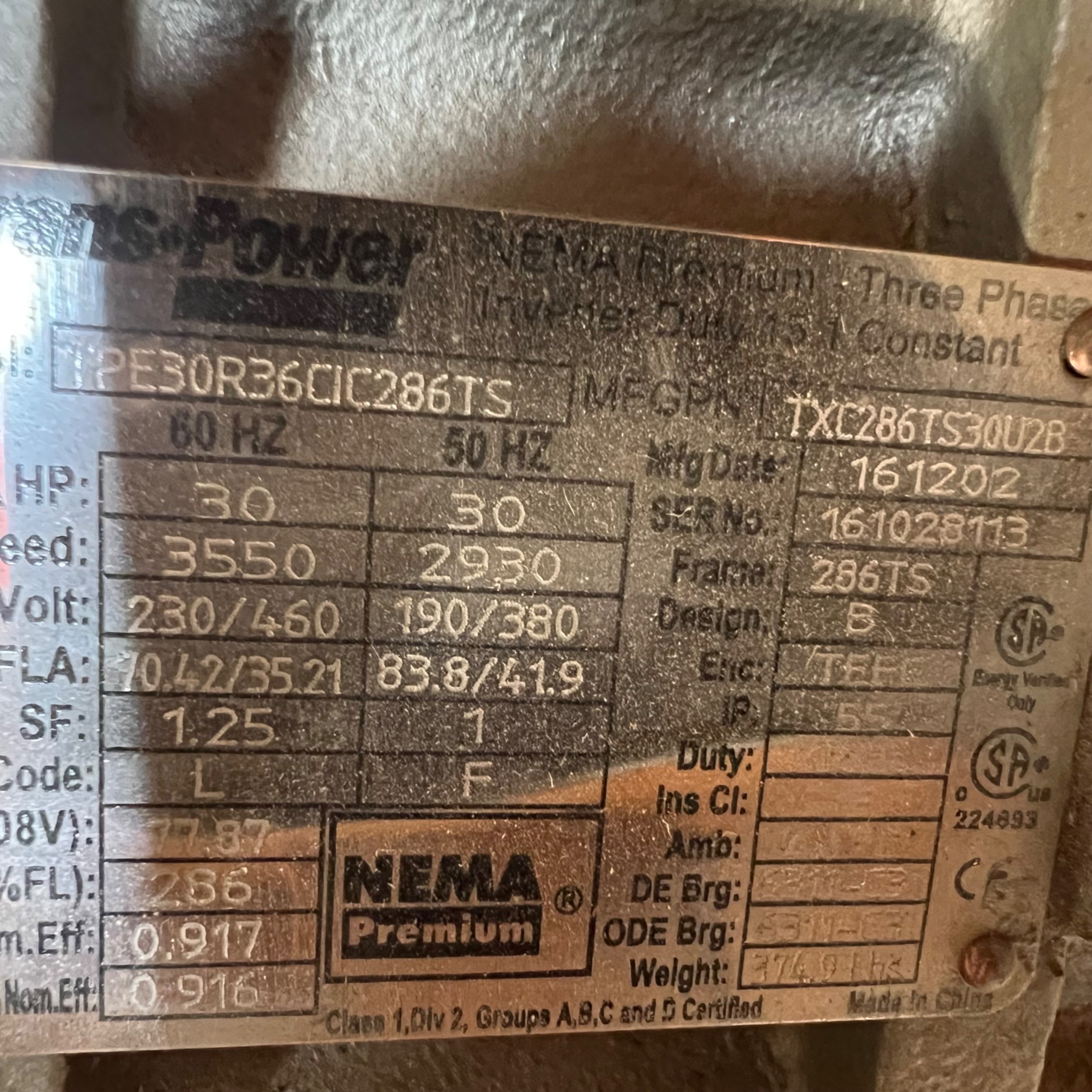 2016 TRANS POWER TPE30R36CIC286TS MOTOR - undefined