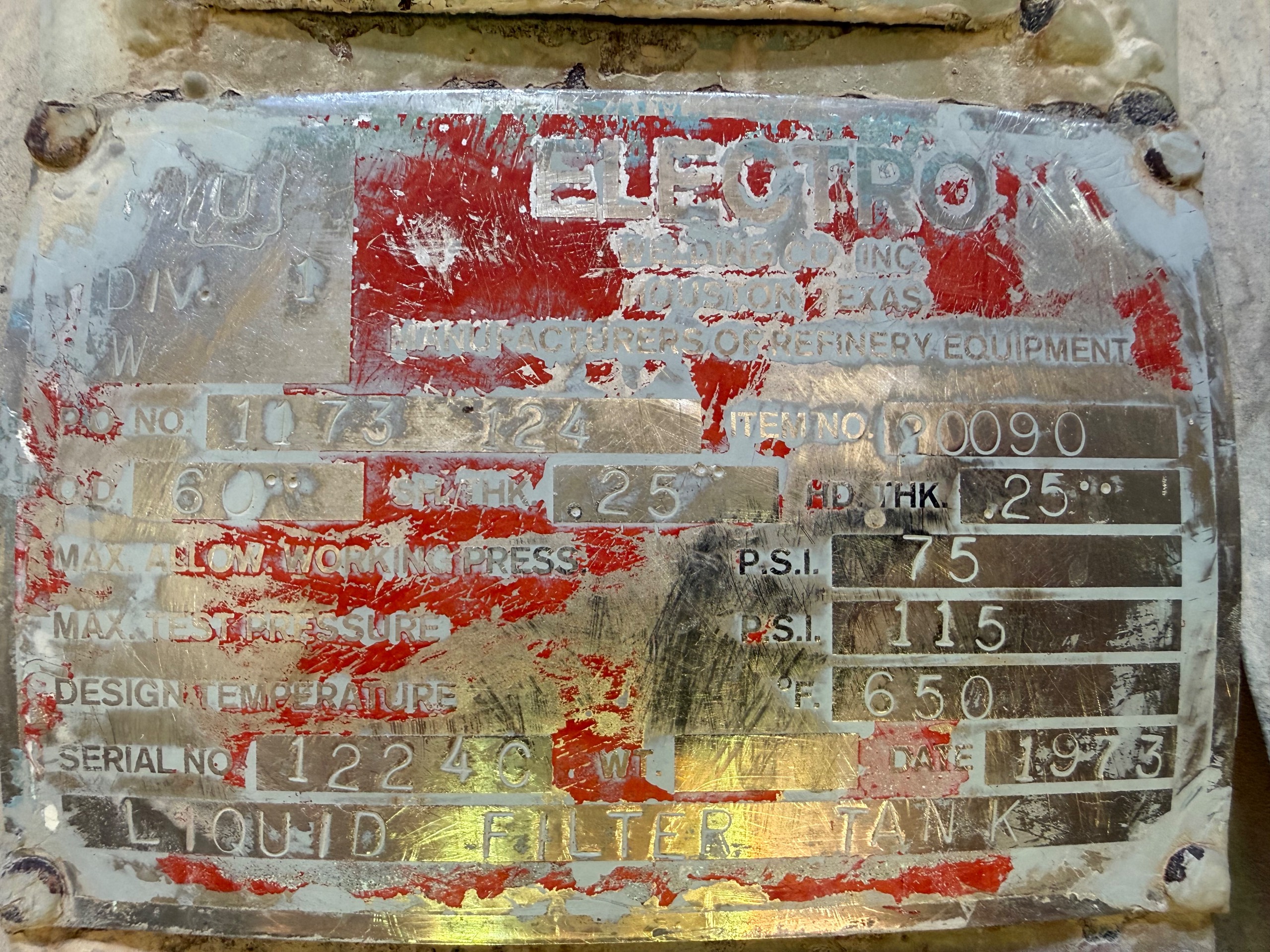 1973 ELECTRO WELDING CO. INC. 20090 LIQUID FILTER TANK - undefined