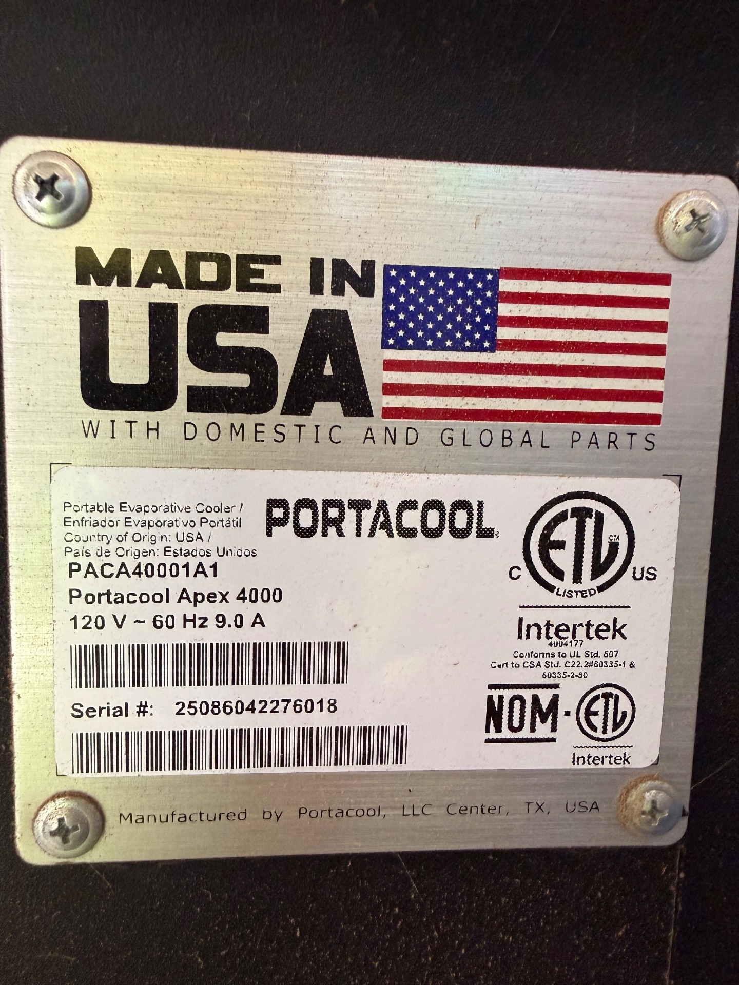 PORTACOOL PACA40001A1 APEX 4000 EVAPORATIVE AIR COOLER - undefined