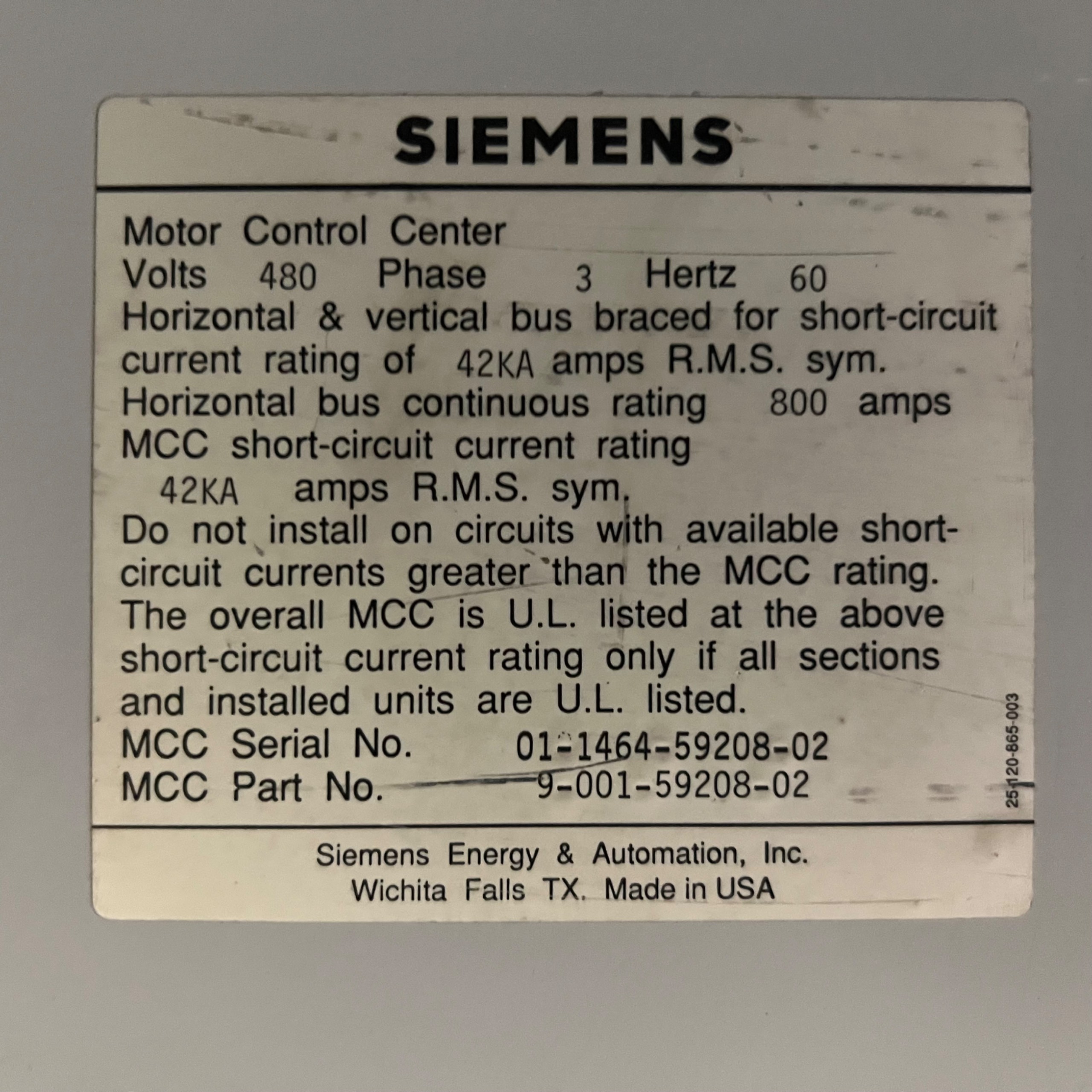 BULK QTY OF SIEMENS MOTOR CONTROL CENTERS - undefined