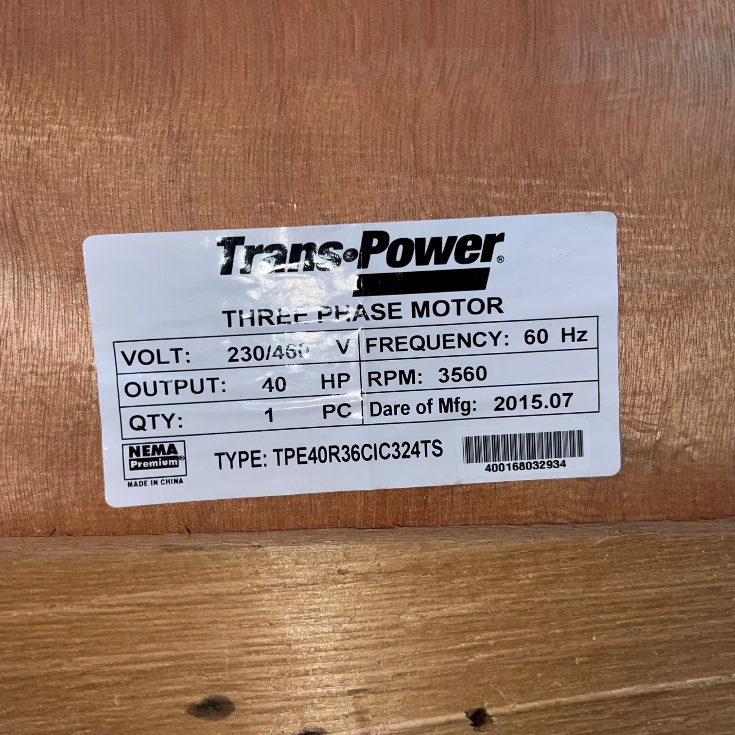 2015 TRANS-POWER TPE40R36CIC324TS AC MOTOR - undefined