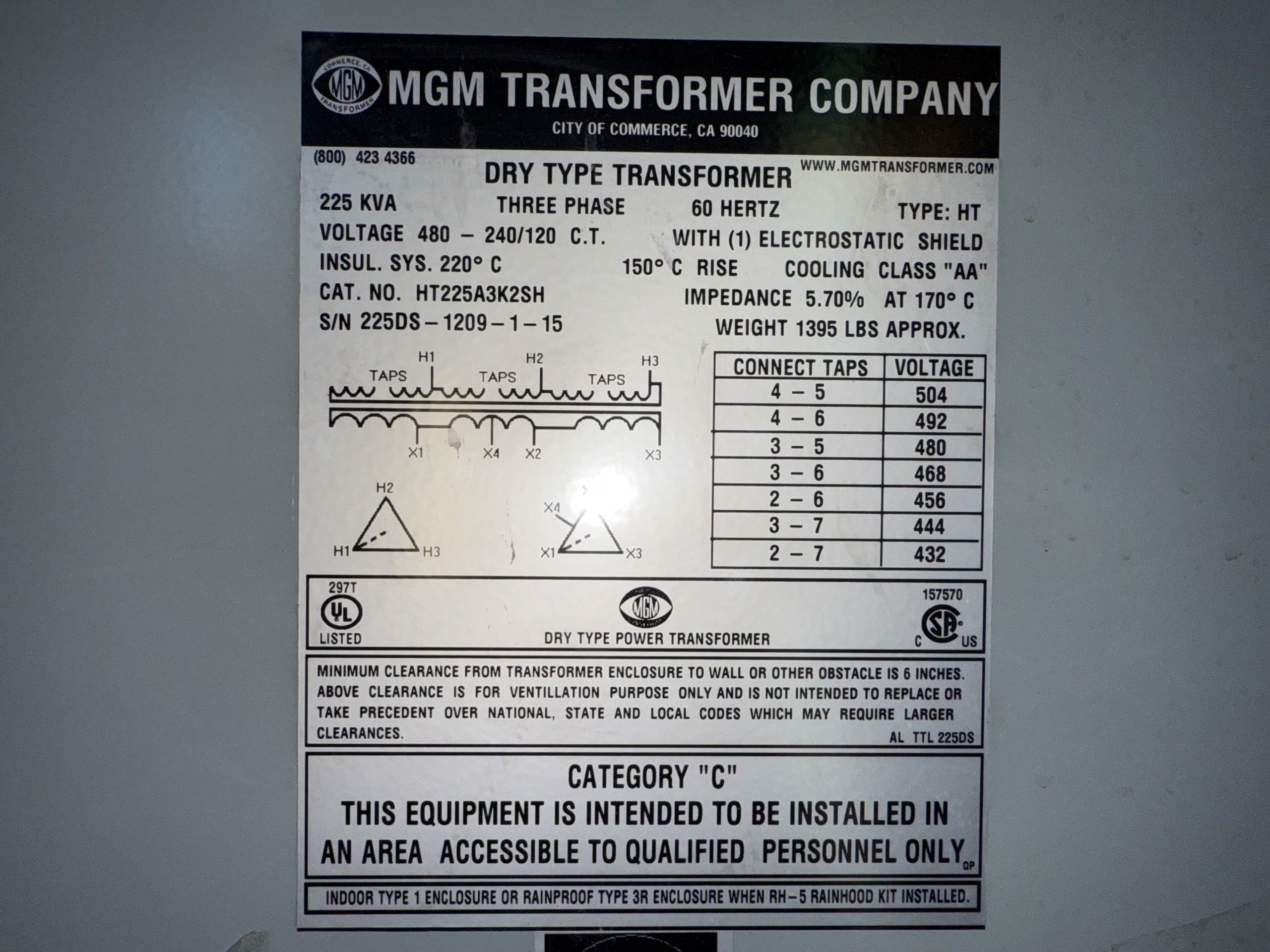 MGM TRANSFORMER COMPANY HT225A3K2SH DRY TYPE TRANSFORMER - undefined