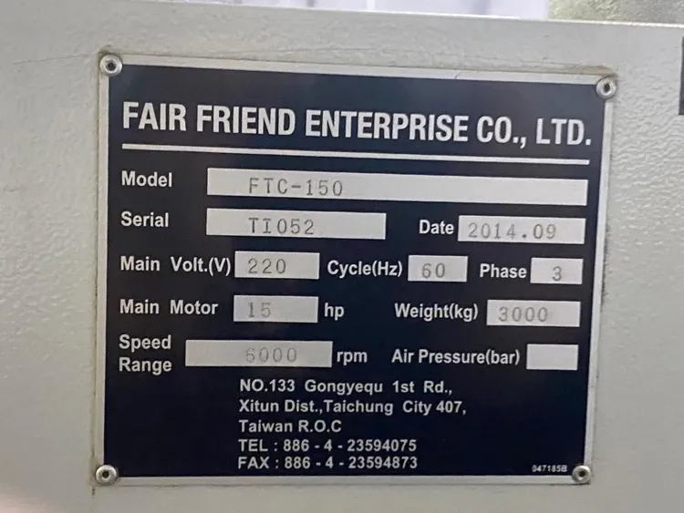 2014 FEELER FTC-150 CNC TURNING CENTER FANUC 0I-TD 6IN CHUCK 6000RPM 10-ST TURRET - undefined