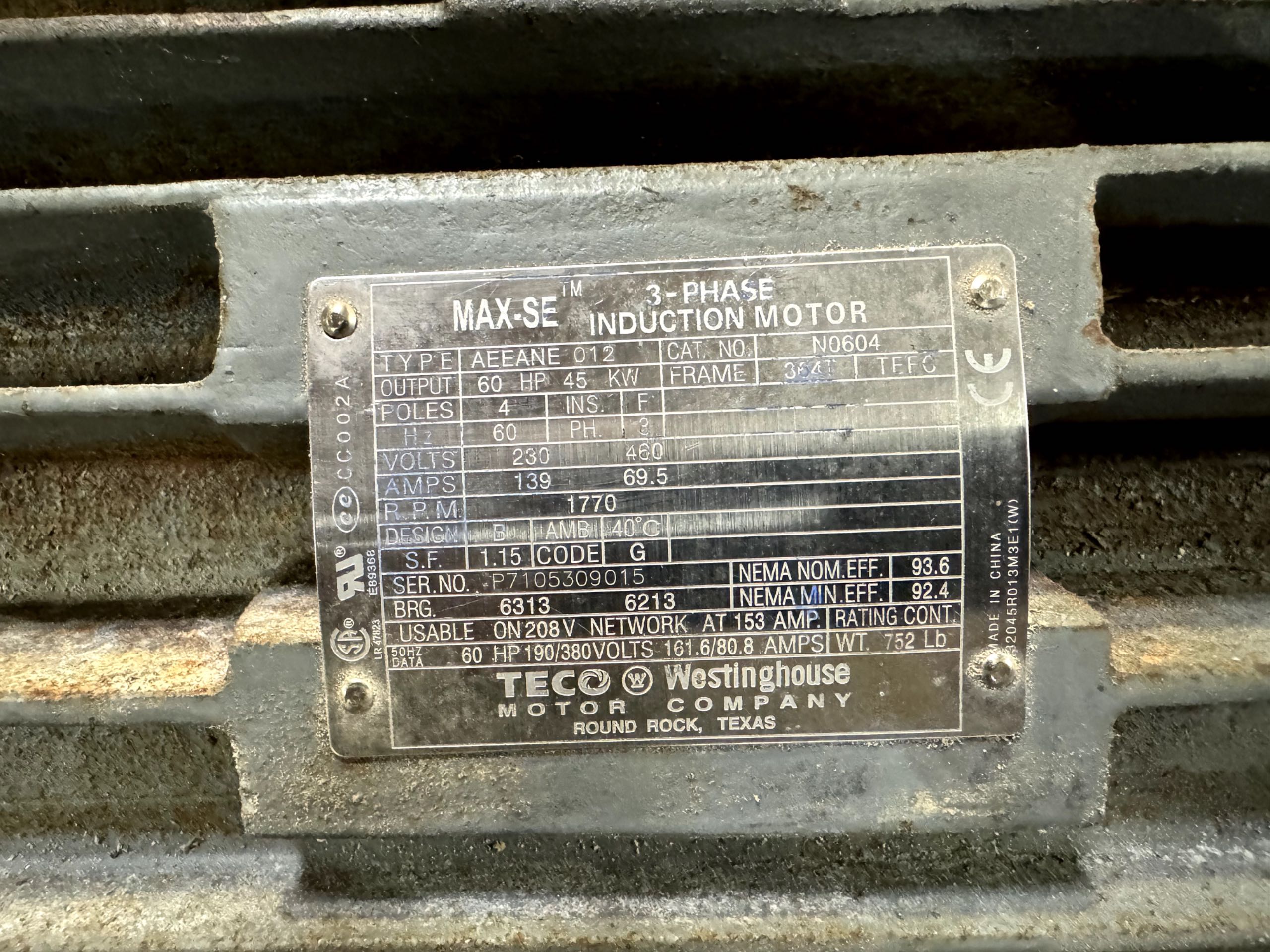TECO WESTINGHOUSE AEEANE 012 AC MOTOR - undefined