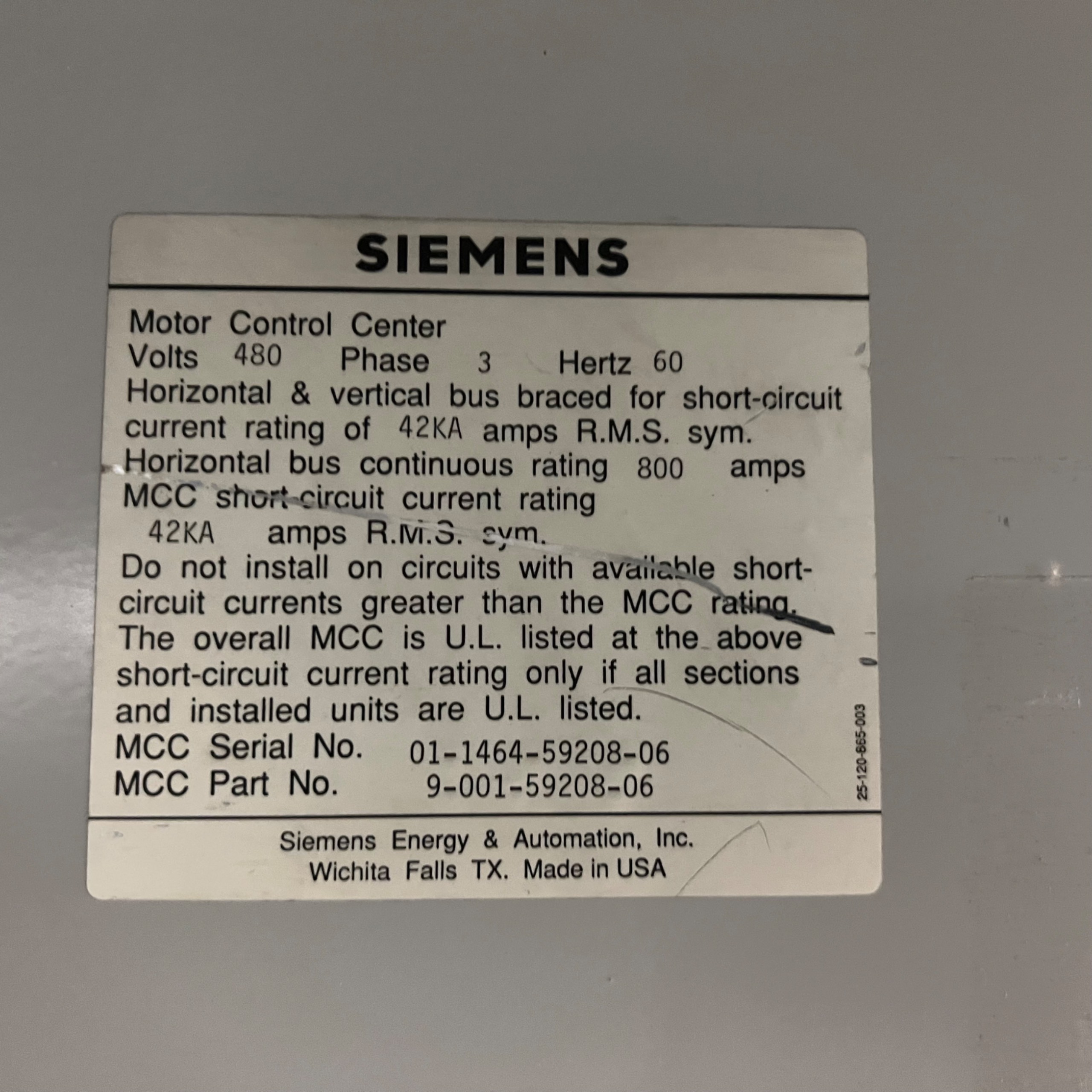 BULK QTY OF SIEMENS MOTOR CONTROL CENTERS - undefined