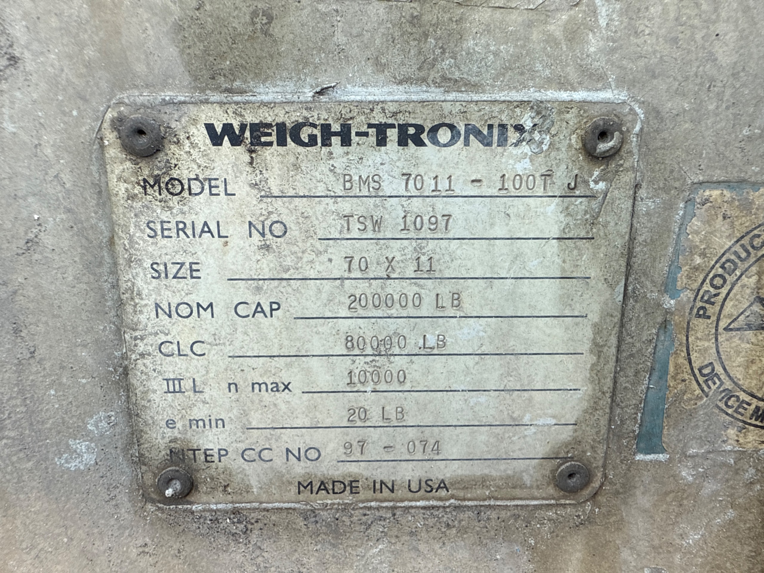 AVERY WEIGH-TRONIX BMS 7011-100T J TRUCK SCALE - undefined